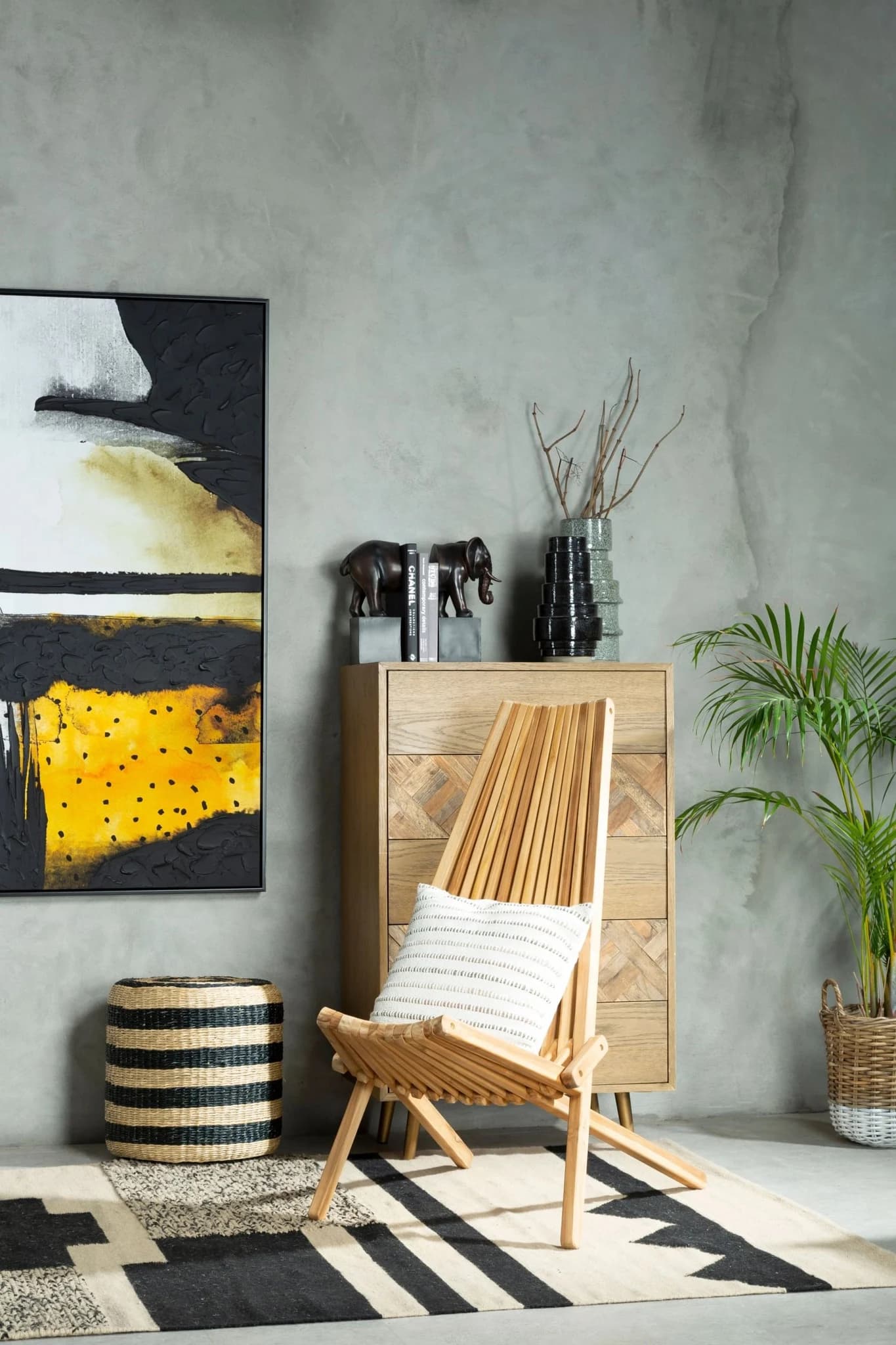 Ashby Seagrass Pouffe with Black Stripes. - Decorative, photo 2 of 5