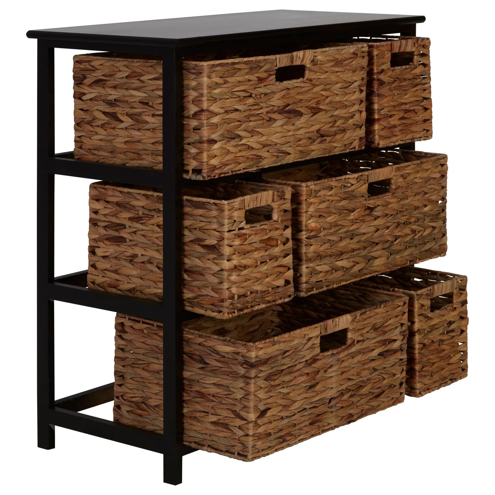 Padstow Black Storage Unit with 6 Water Hyacinth Drawers - Bookcases & shelving, photo 5 of 8