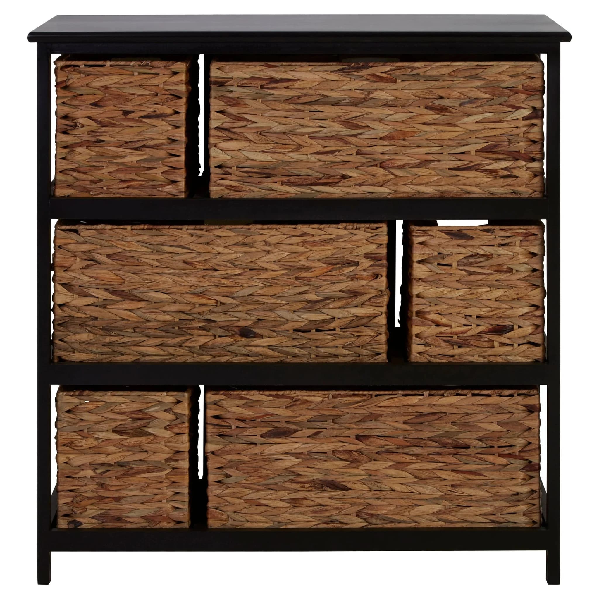 Padstow Black Storage Unit with 6 Water Hyacinth Drawers - Bookcases & shelving, photo 3 of 8