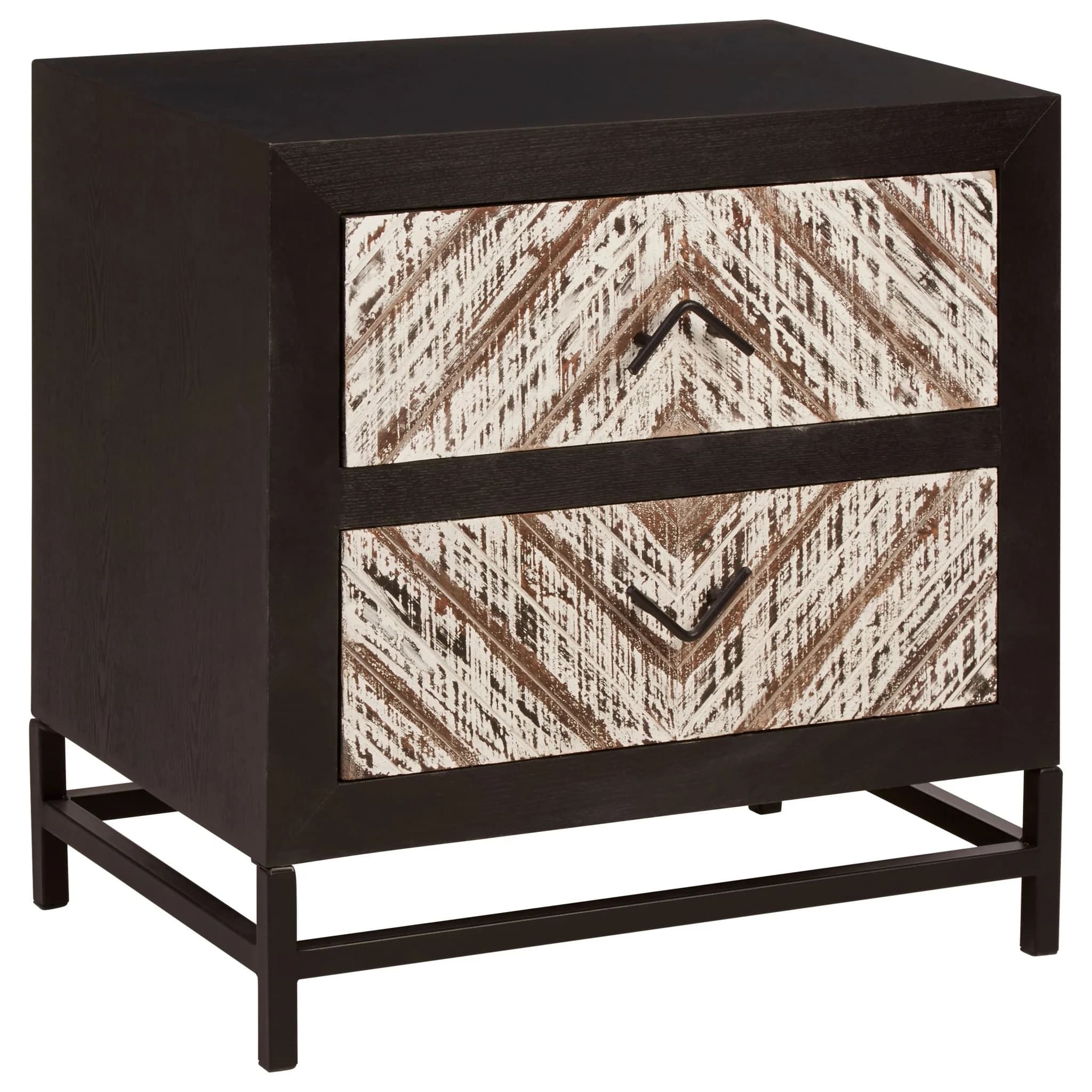 Lombok Rustic Chevron and Black 2 Drawer Bedside Table - Tables, photo 5 of 8