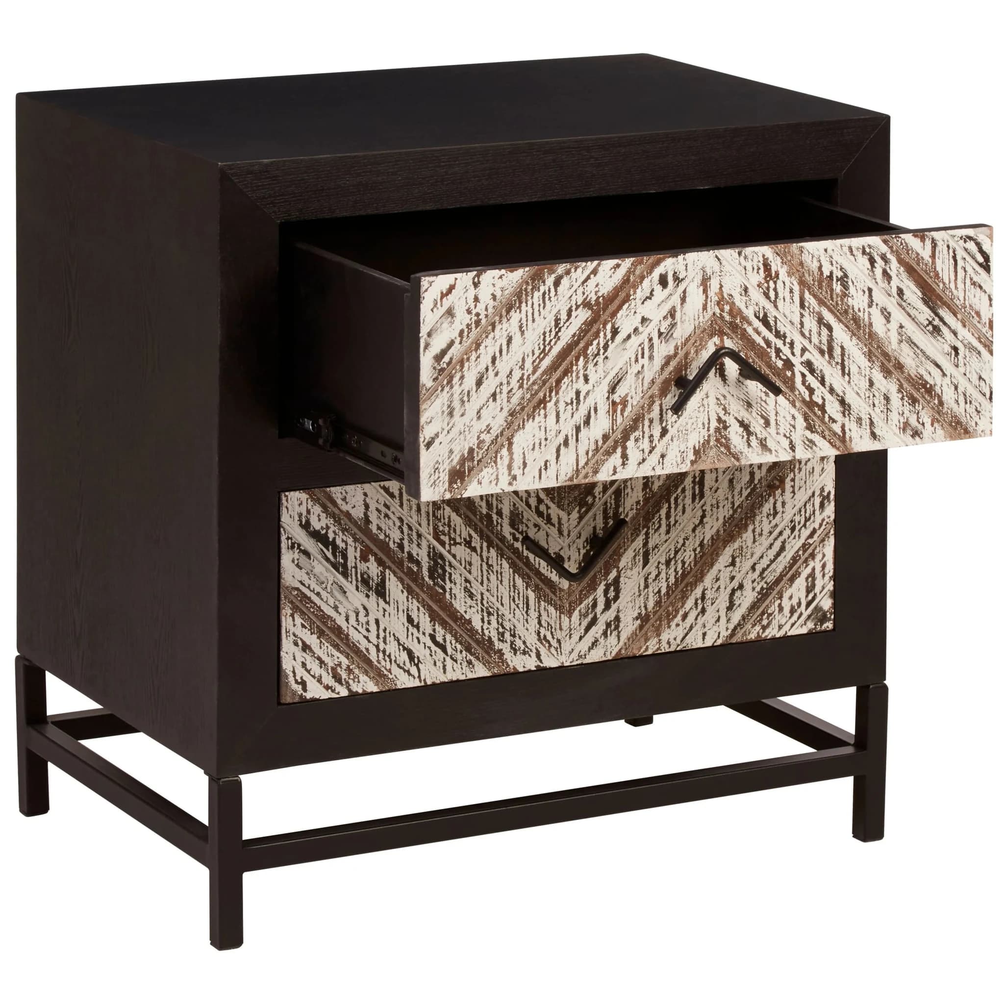 Lombok Rustic Chevron and Black 2 Drawer Bedside Table - Tables, photo 4 of 8