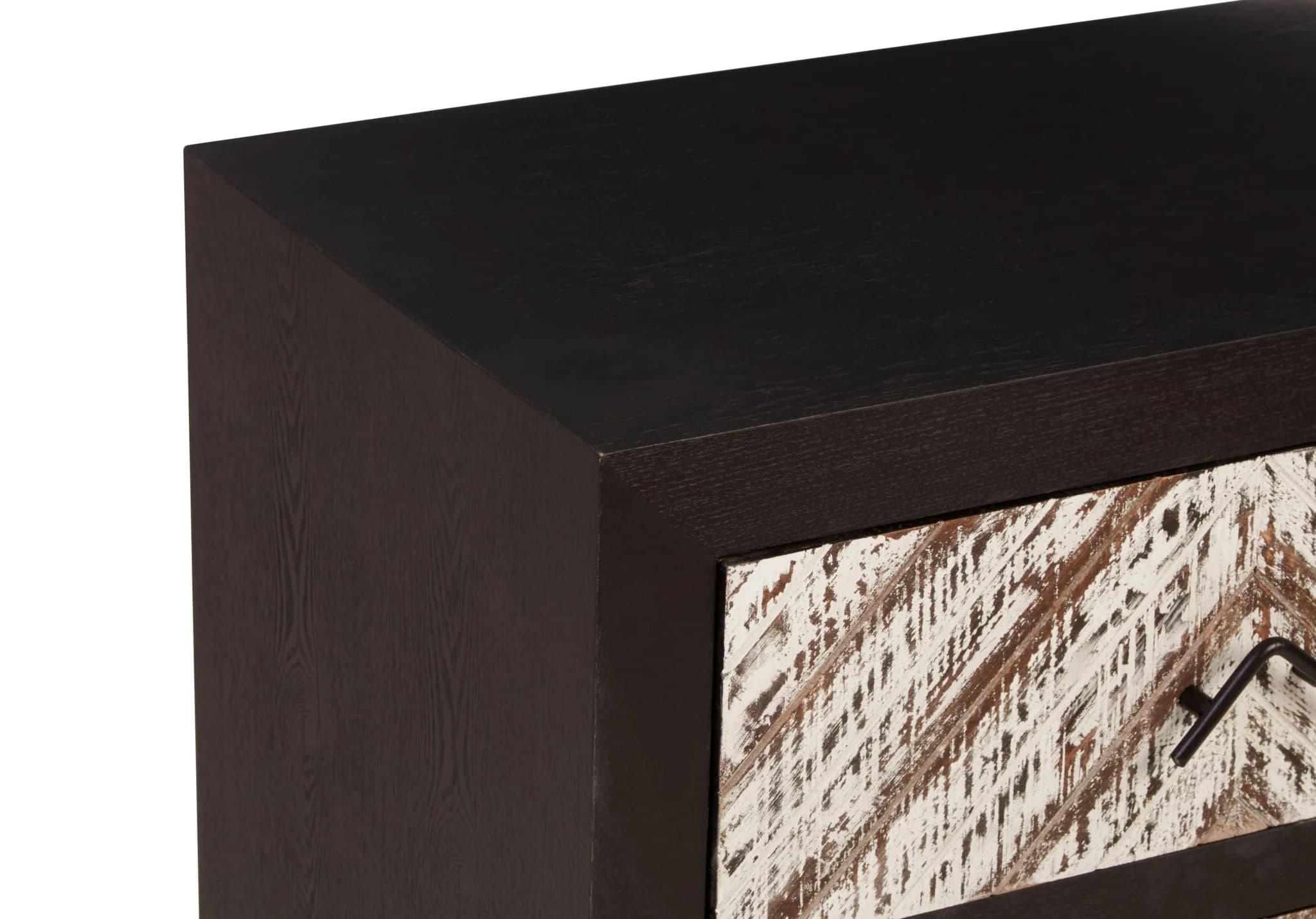 Lombok Rustic Chevron and Black 2 Drawer Bedside Table - Tables, photo 8 of 8