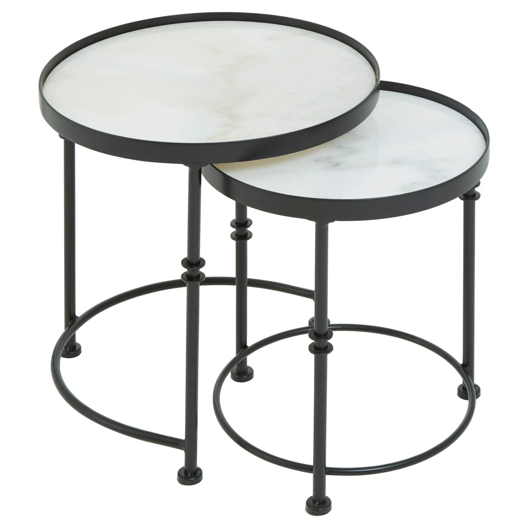 Arcana White Marble and Black Frame Set Of 2 Round Side Tables - Tables, photo 5 of 8