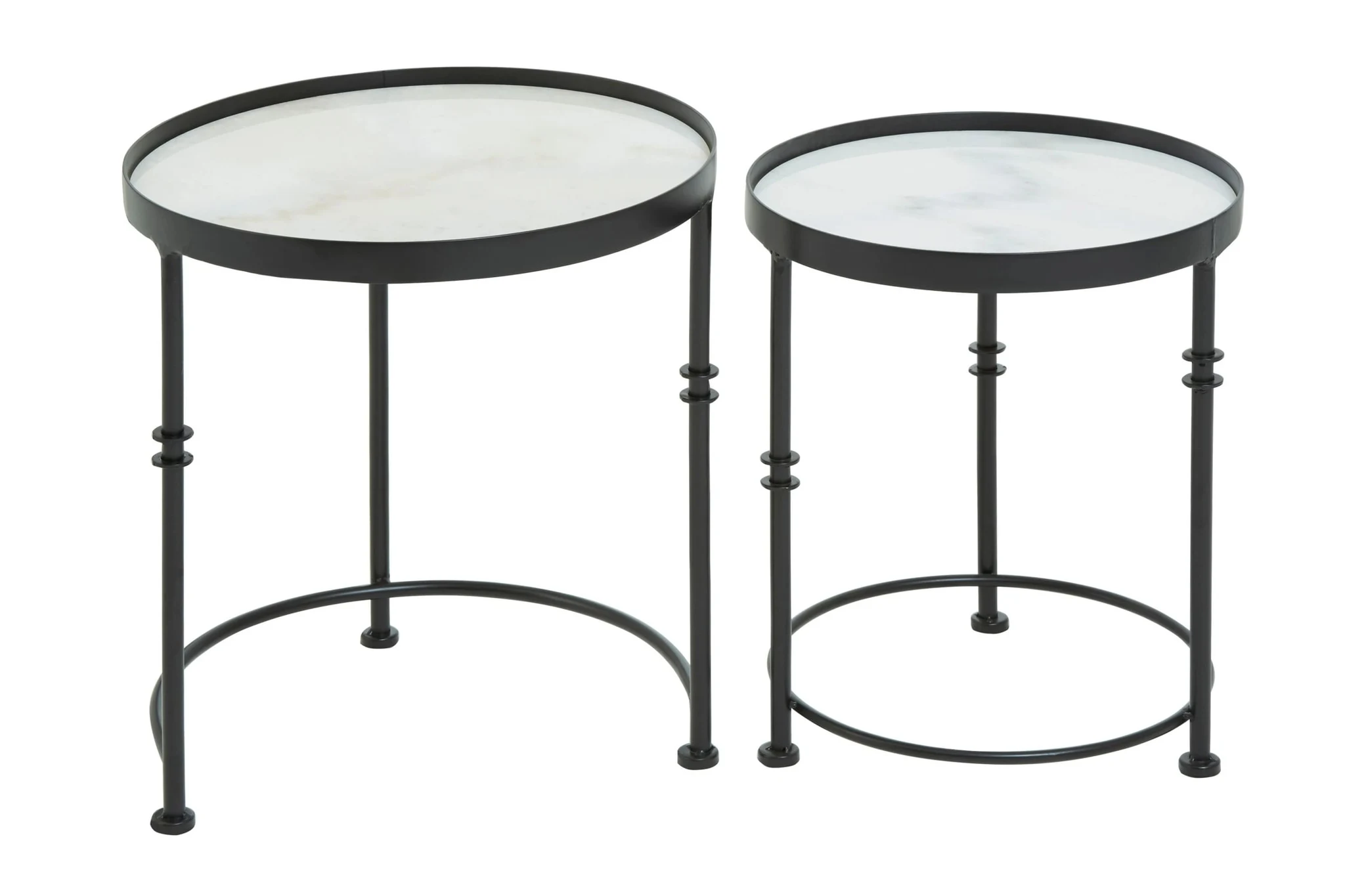 Arcana White Marble and Black Frame Set Of 2 Round Side Tables - Tables, photo 4 of 8