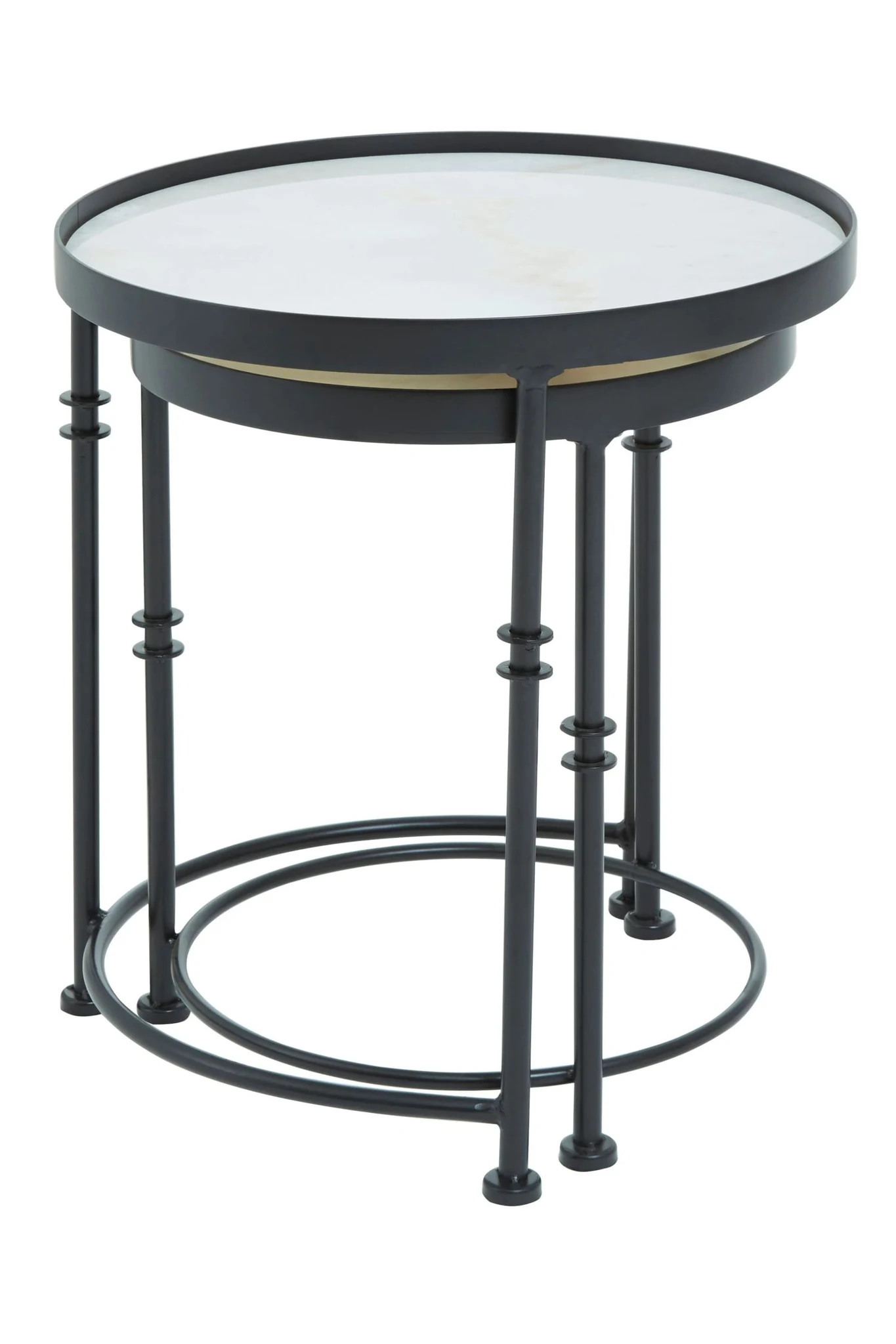 Arcana White Marble and Black Frame Set Of 2 Round Side Tables - Tables, photo 3 of 8