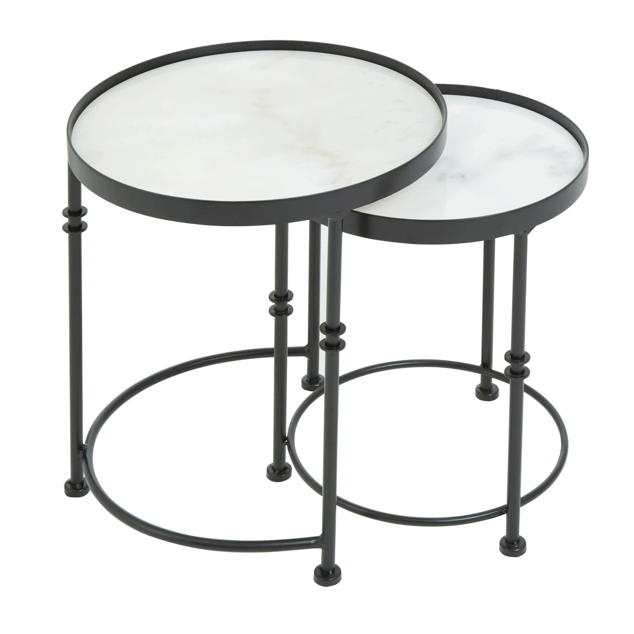 Arcana White Marble and Black Frame Set Of 2 Round Side Tables - Tables, photo 2 of 8