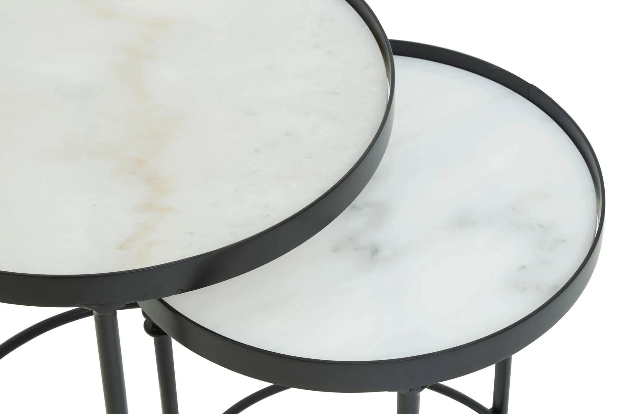Arcana White Marble and Black Frame Set Of 2 Round Side Tables - Tables, photo 8 of 8