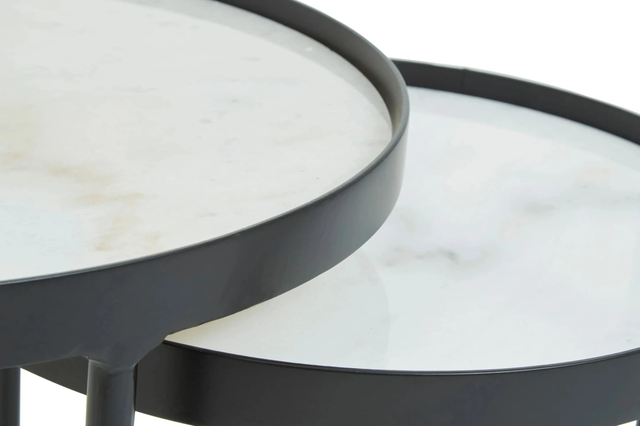 Arcana White Marble and Black Frame Set Of 2 Round Side Tables - Tables, photo 6 of 8