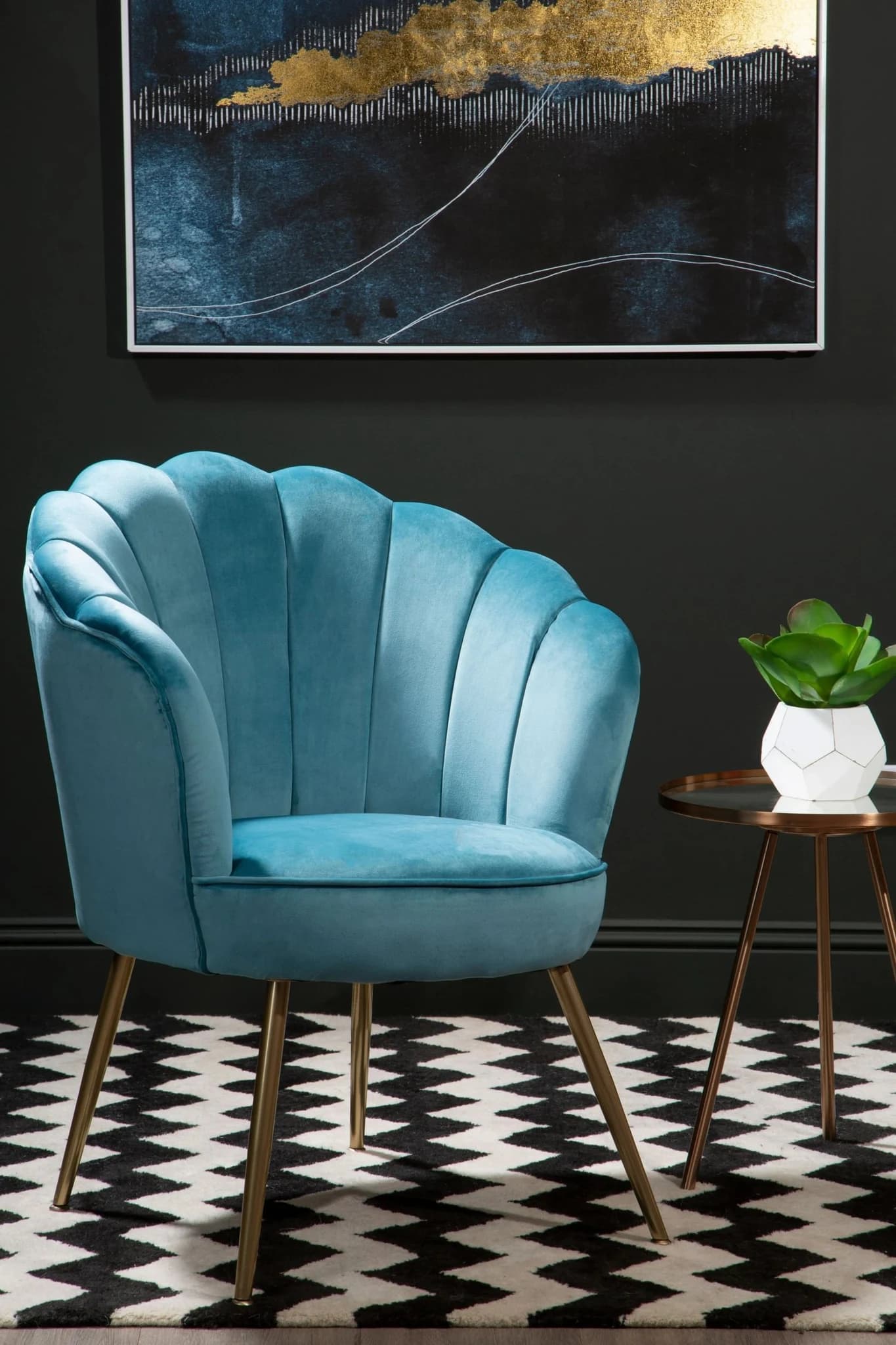 Ovala Aqua Blue Velvet Scalloped Chair - Seating, photo 8 of 8