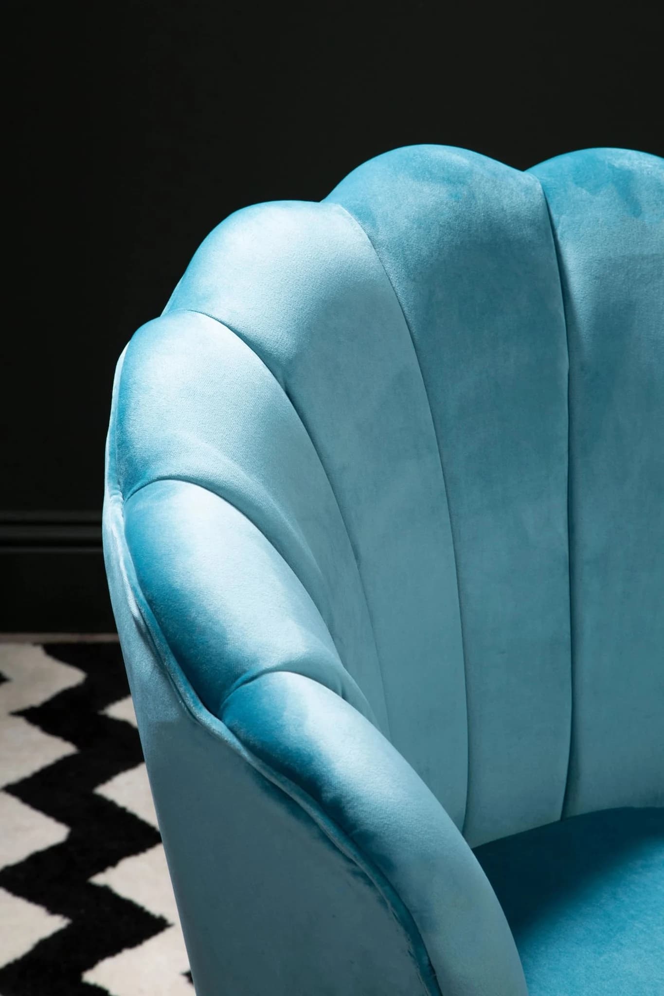 Ovala Aqua Blue Velvet Scalloped Chair - Seating, photo 7 of 8