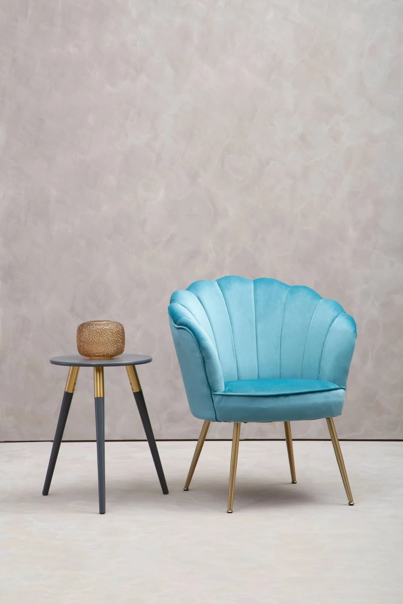 Ovala Aqua Blue Velvet Scalloped Chair - Seating, photo 5 of 8
