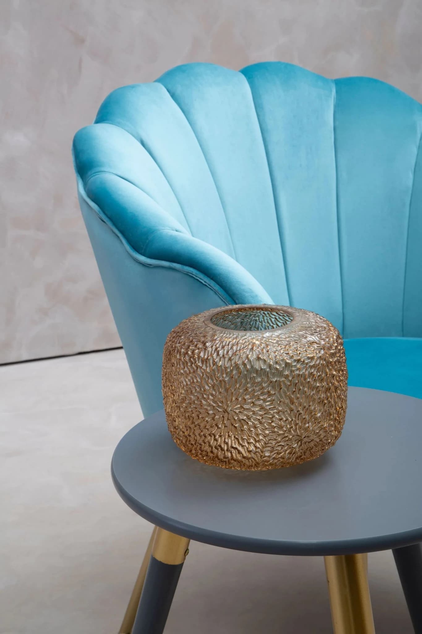 Ovala Aqua Blue Velvet Scalloped Chair - Seating, photo 2 of 8