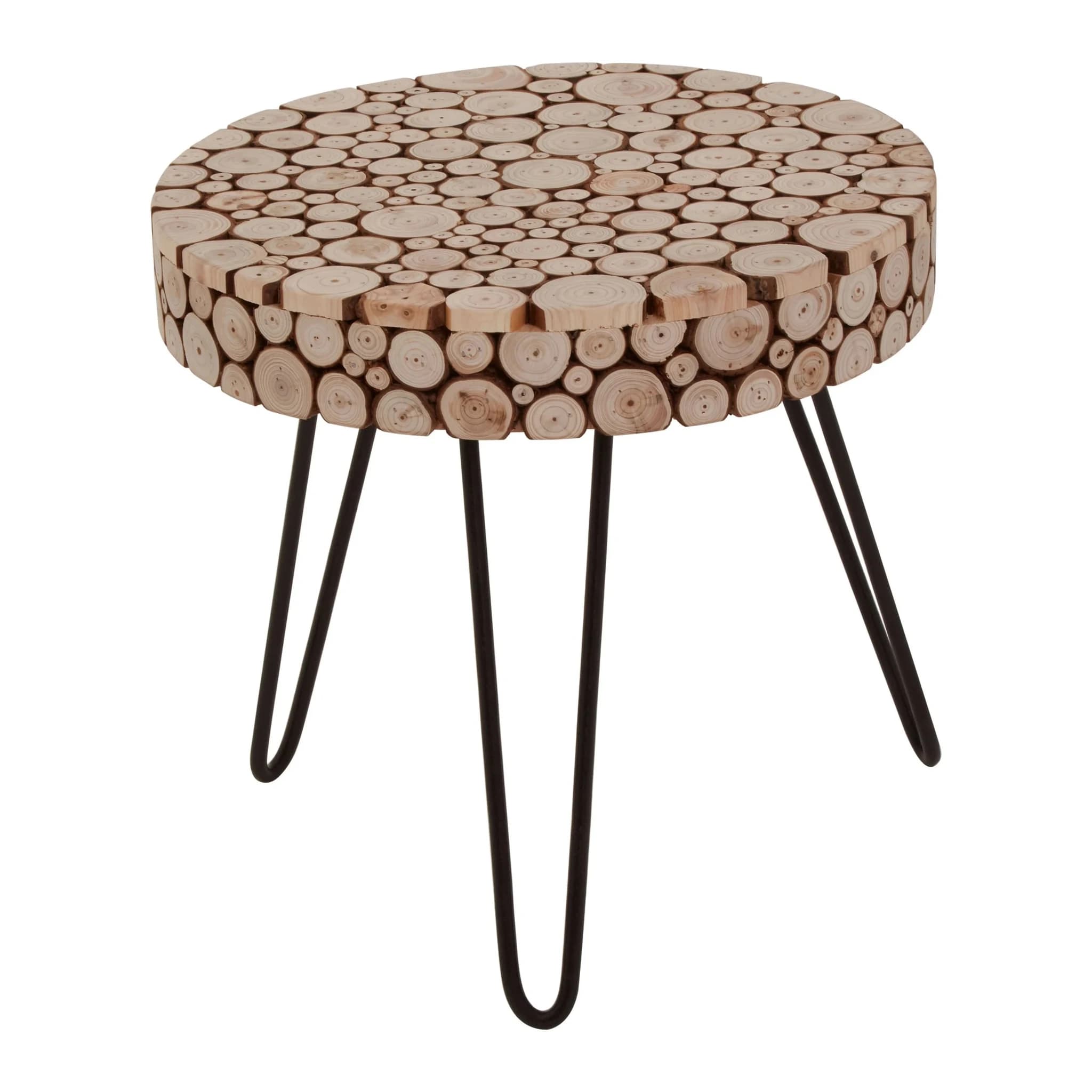 Lacuna Fir Wood Mosaic Disc Round Side Table - Tables, photo 6 of 8