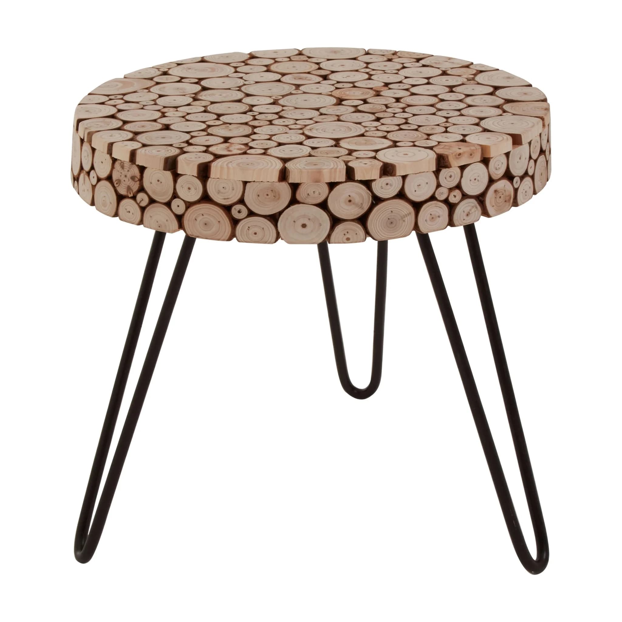 Lacuna Fir Wood Mosaic Disc Round Side Table - Tables, photo 5 of 8
