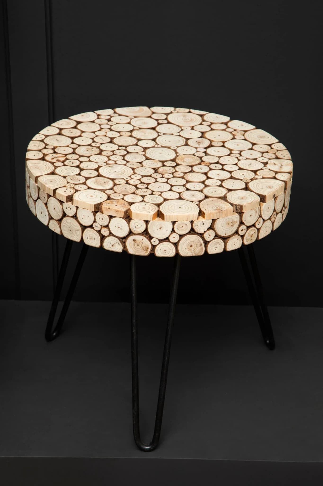 Lacuna Fir Wood Mosaic Disc Round Side Table - Tables, photo 4 of 8