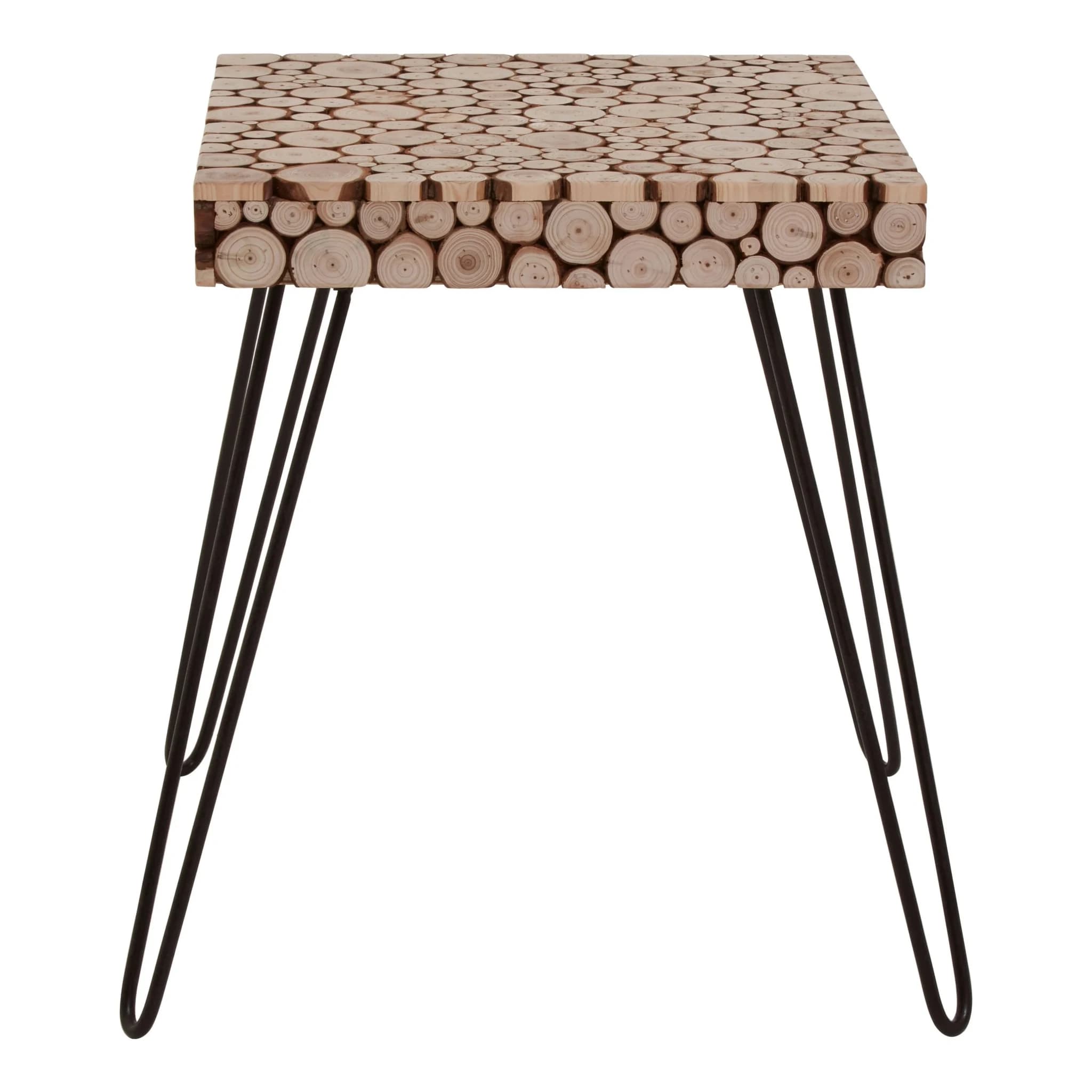 Lacuna Fir Wood Disc Mosaic Square Side Table - Tables, photo 6 of 8