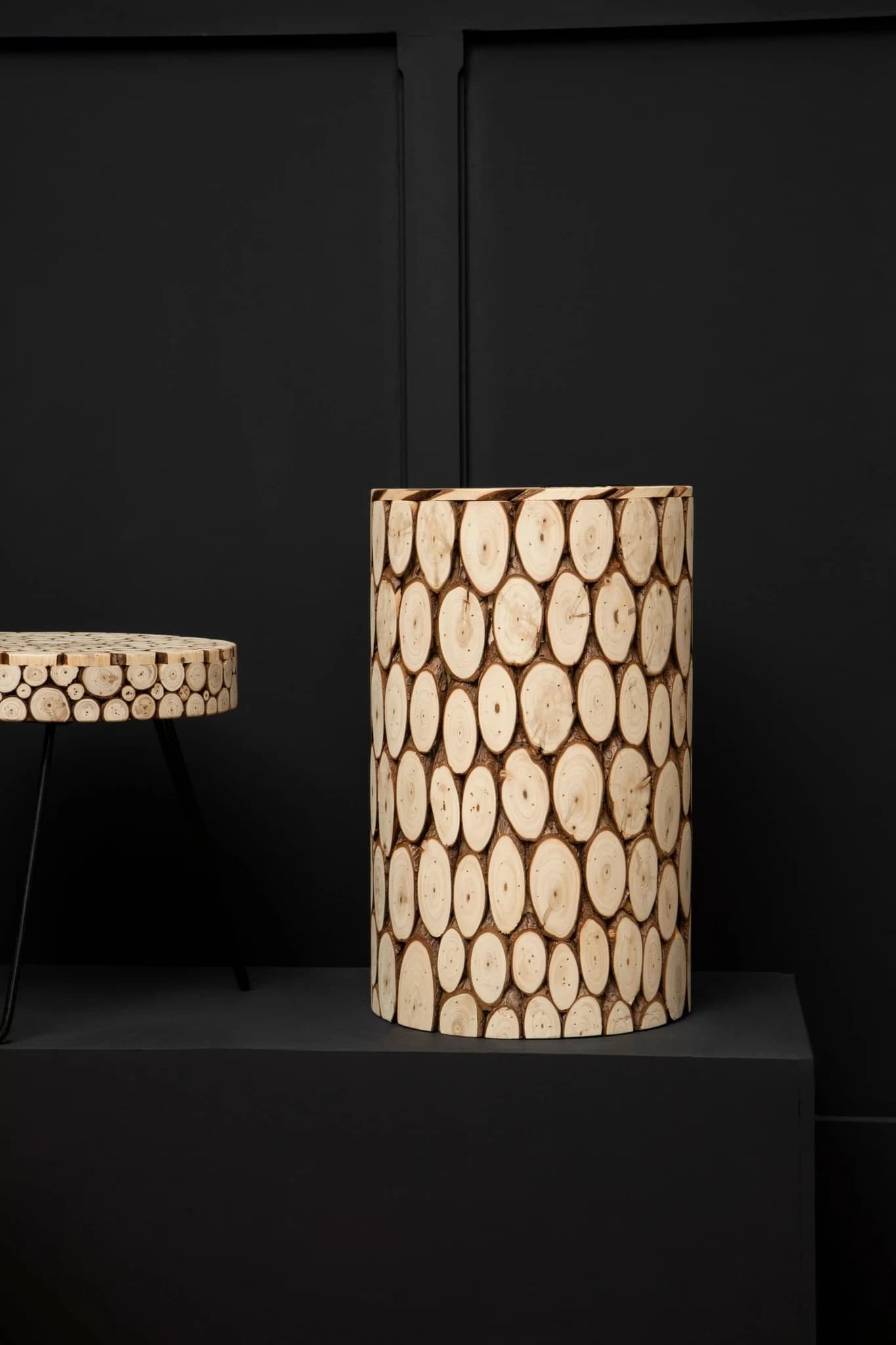 Lacuna Fir Wood Mosaic Disc Side Table and Stool - Seating, photo 5 of 8