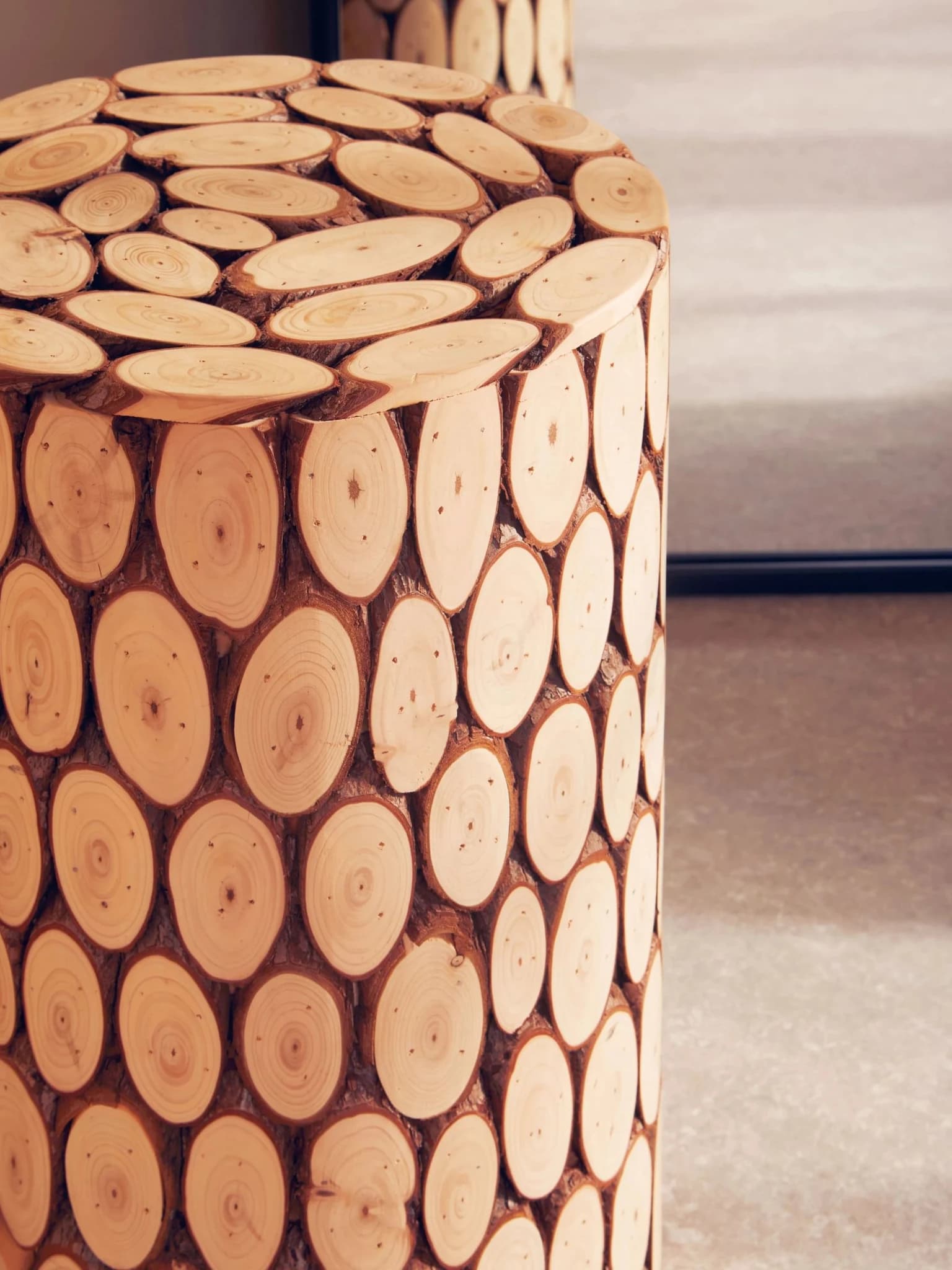 Lacuna Fir Wood Mosaic Disc Side Table and Stool - Seating, photo 3 of 8