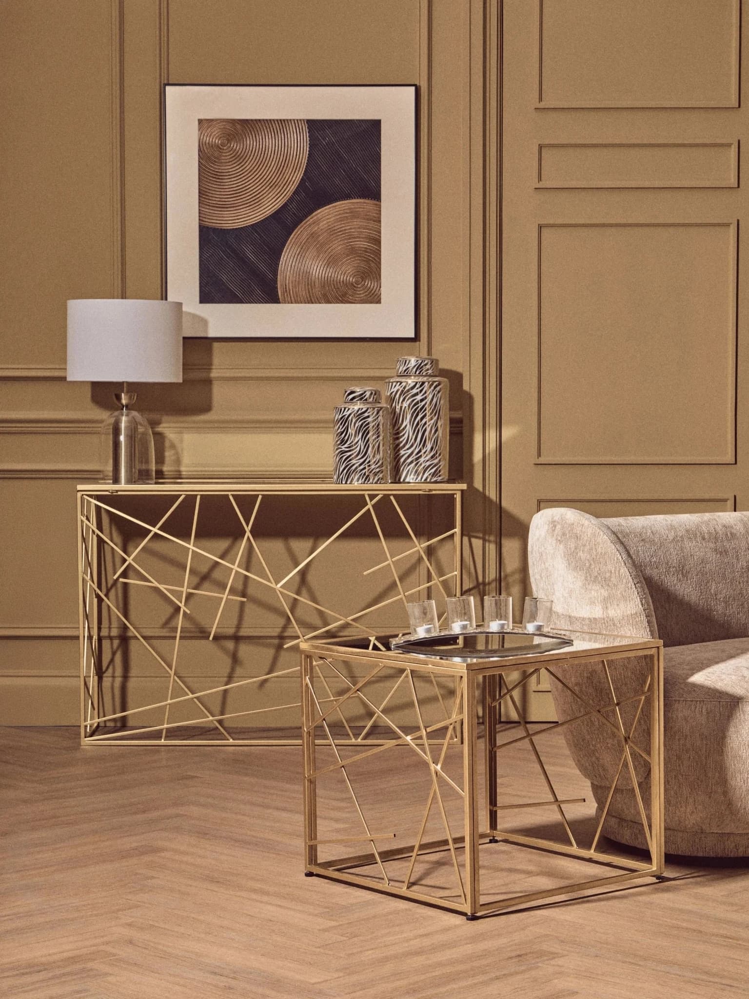 Farran Gold Finish Console Table With Mirror Top - Tables, photo 5 of 8