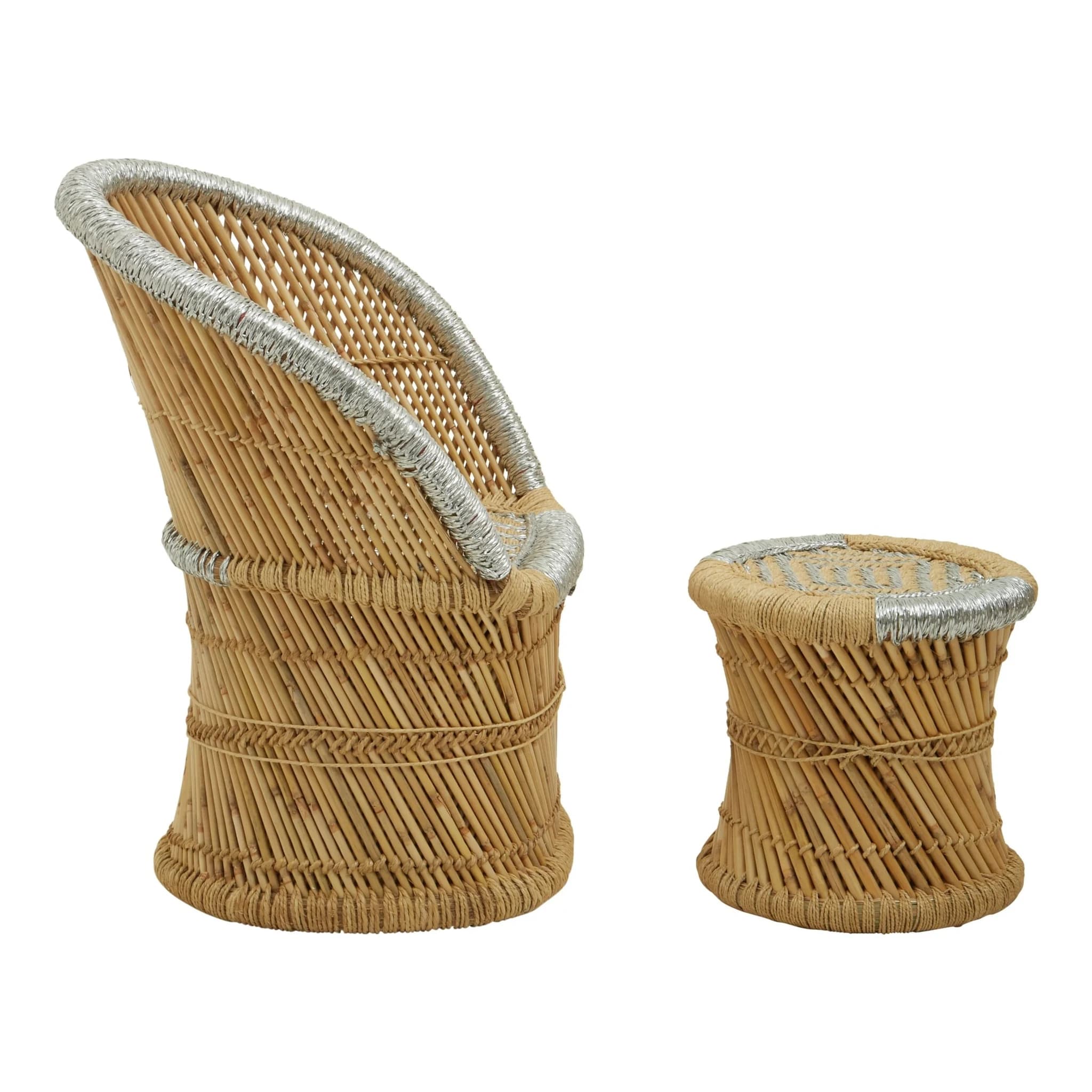 Rowan Natural And Grey Woven Bamboo Chair And Stool Set - Seating, photo 6 of 8