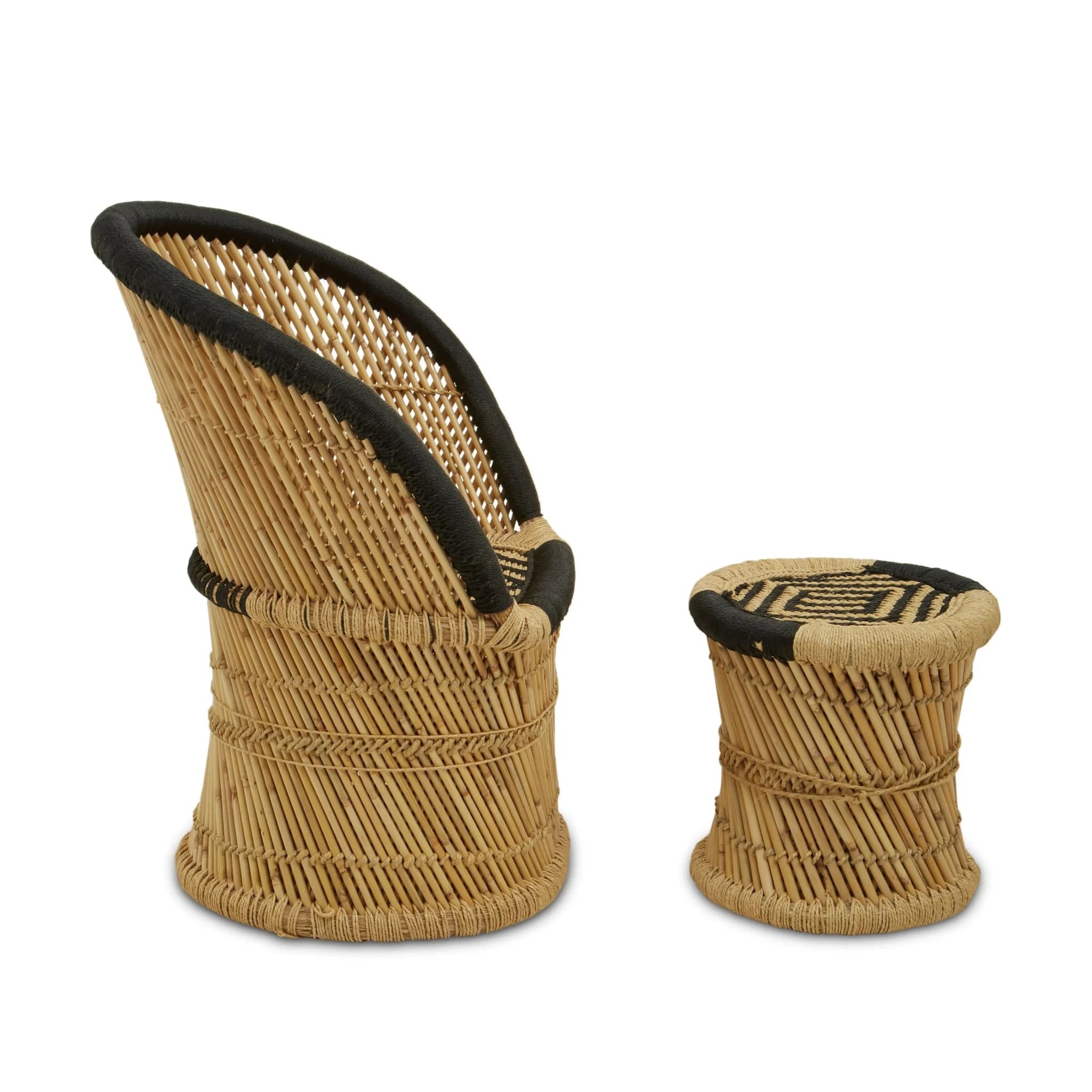 Rowan Natural And Black Woven Bamboo Chair And Stool Set - Seating, photo 6 of 8