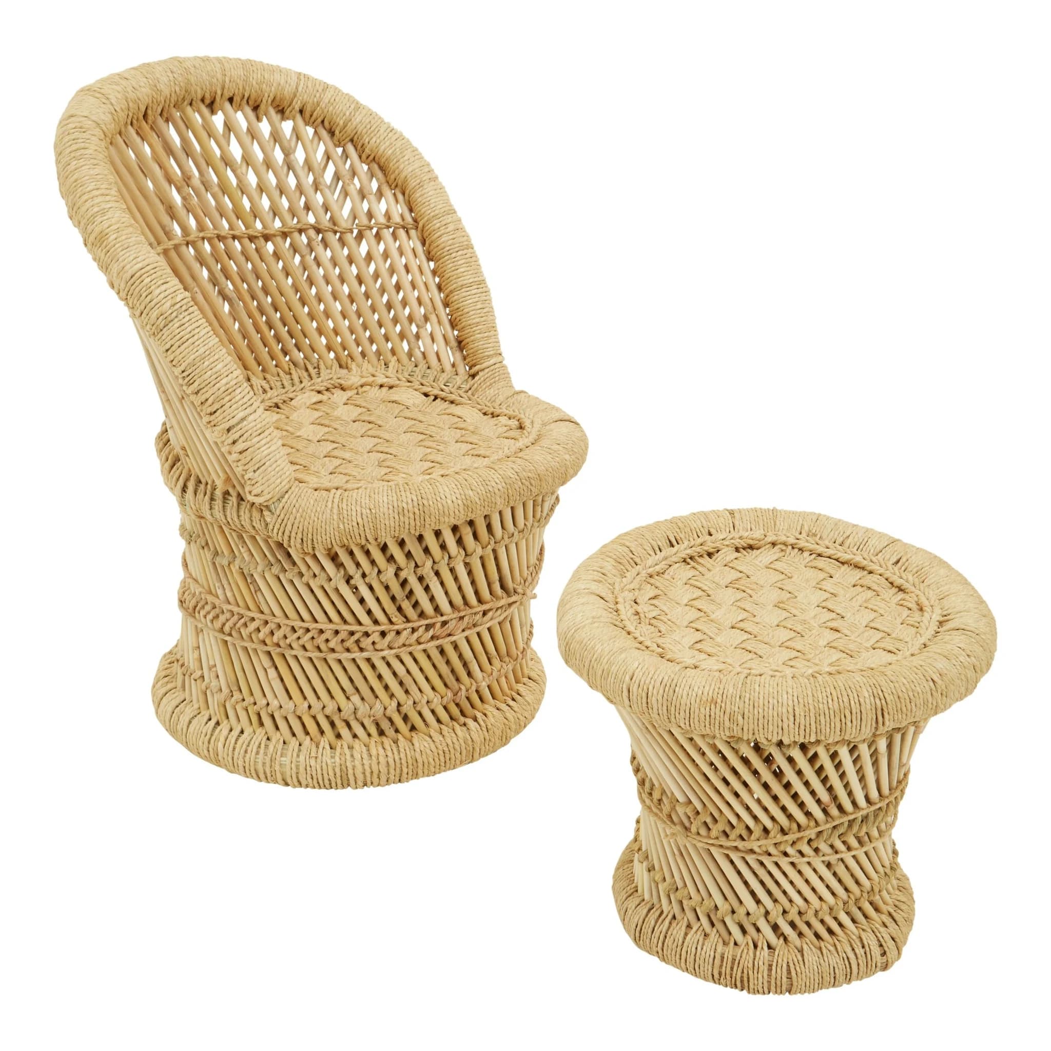 Rowan Childrens Natural Woven Bamboo Chair And Stool Set - Seating, photo 8 of 8
