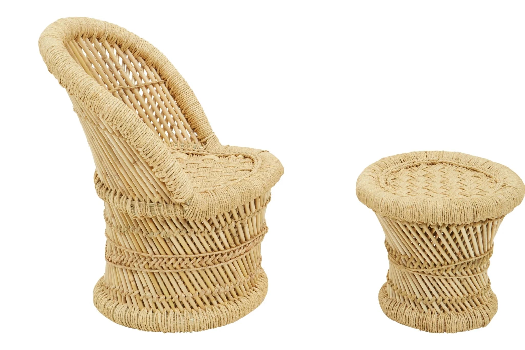 Rowan Childrens Natural Woven Bamboo Chair And Stool Set - Seating, photo 7 of 8