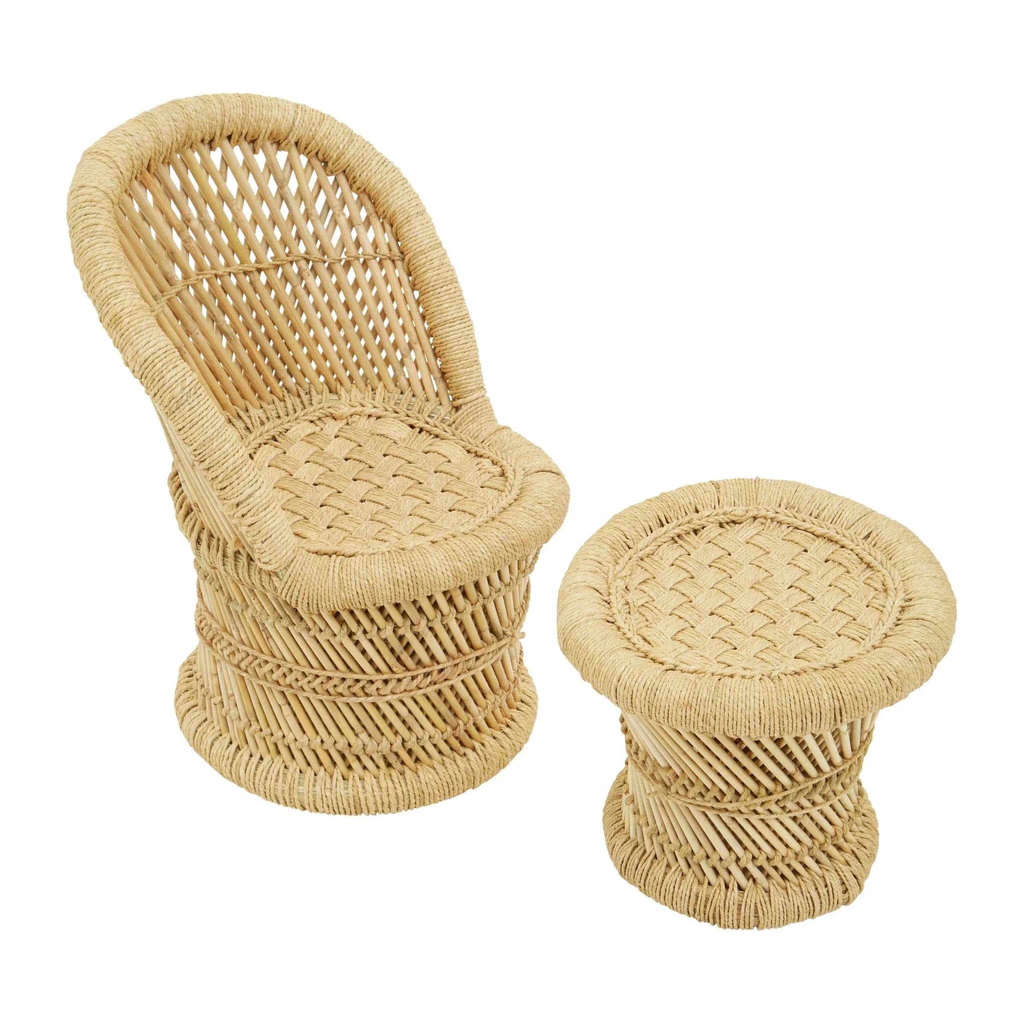 Rowan Childrens Natural Woven Bamboo Chair And Stool Set - Seating, photo 4 of 8