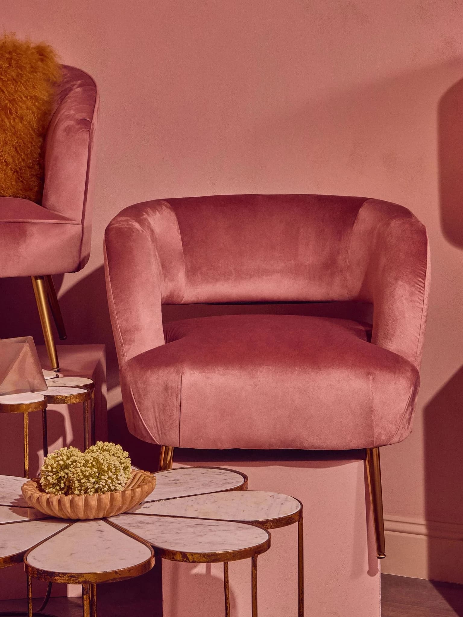 Larissa Pink Velvet Curved Accent Chair - Seating, photo 2 of 8
