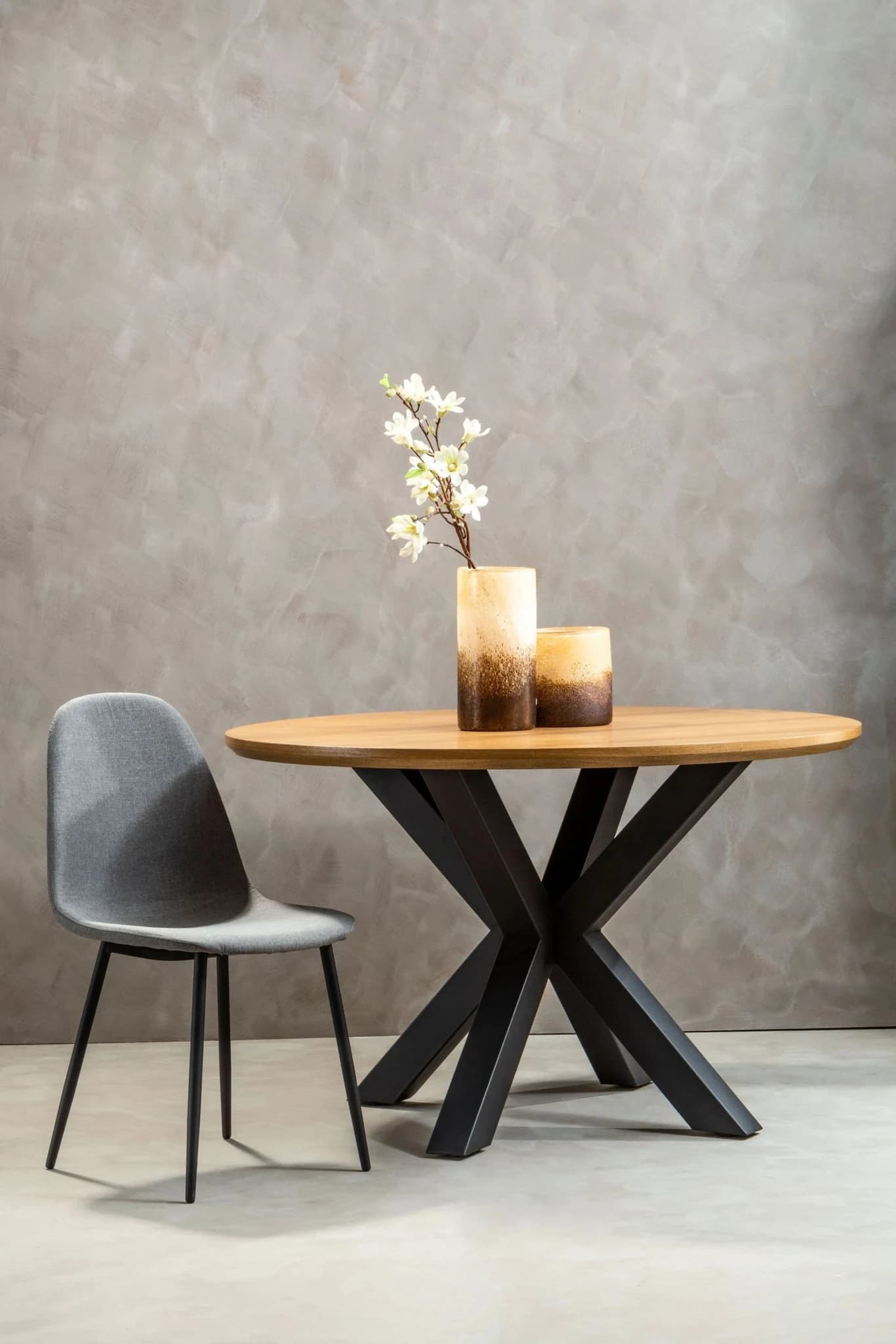 Salford Wood Veneer Round Dining Table With Black Metal Legs - Tables, photo 4 of 8