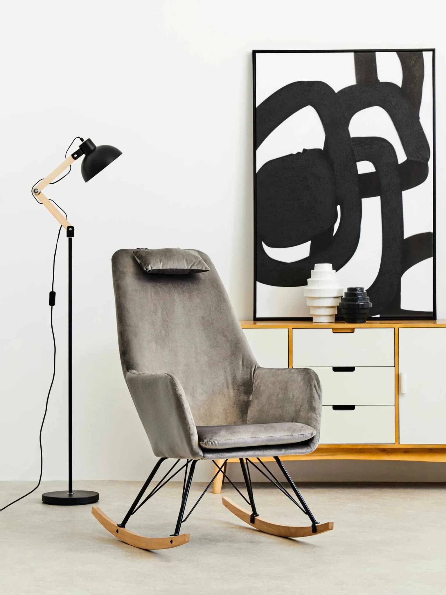Stockholm Grey Velvet Rocking Chair - Seating, photo 4 of 8
