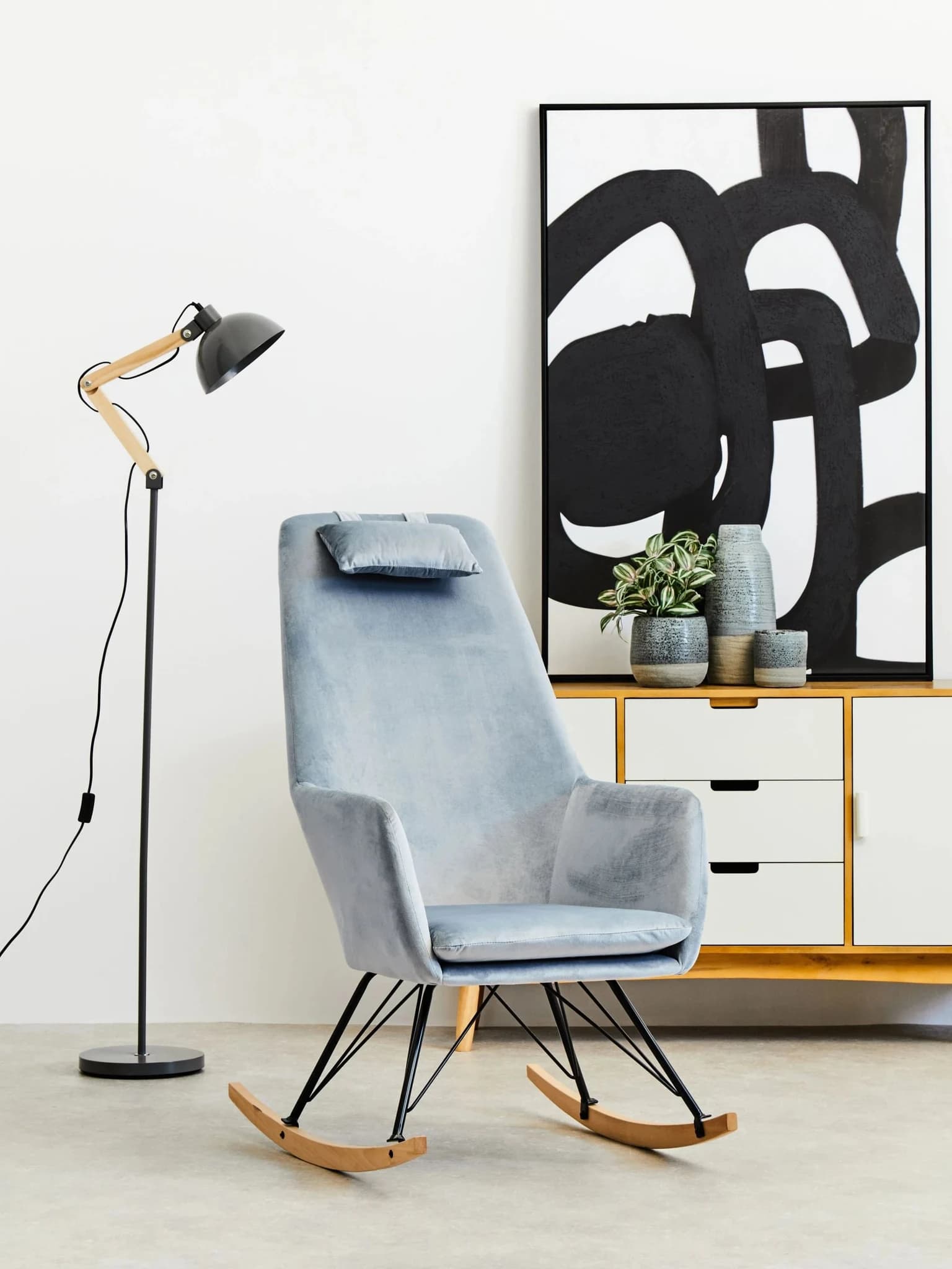 Stockholm Blue Velvet Rocking Chair - Seating, photo 4 of 8