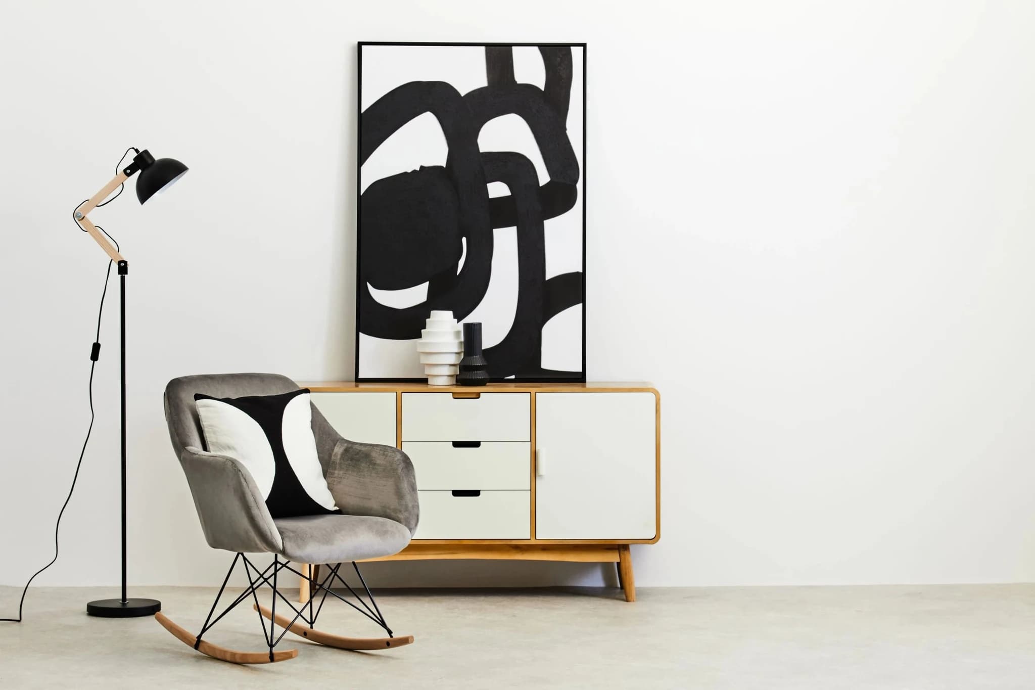 Stockholm Small Grey Velvet Rocking Chair - Seating, photo 3 of 8