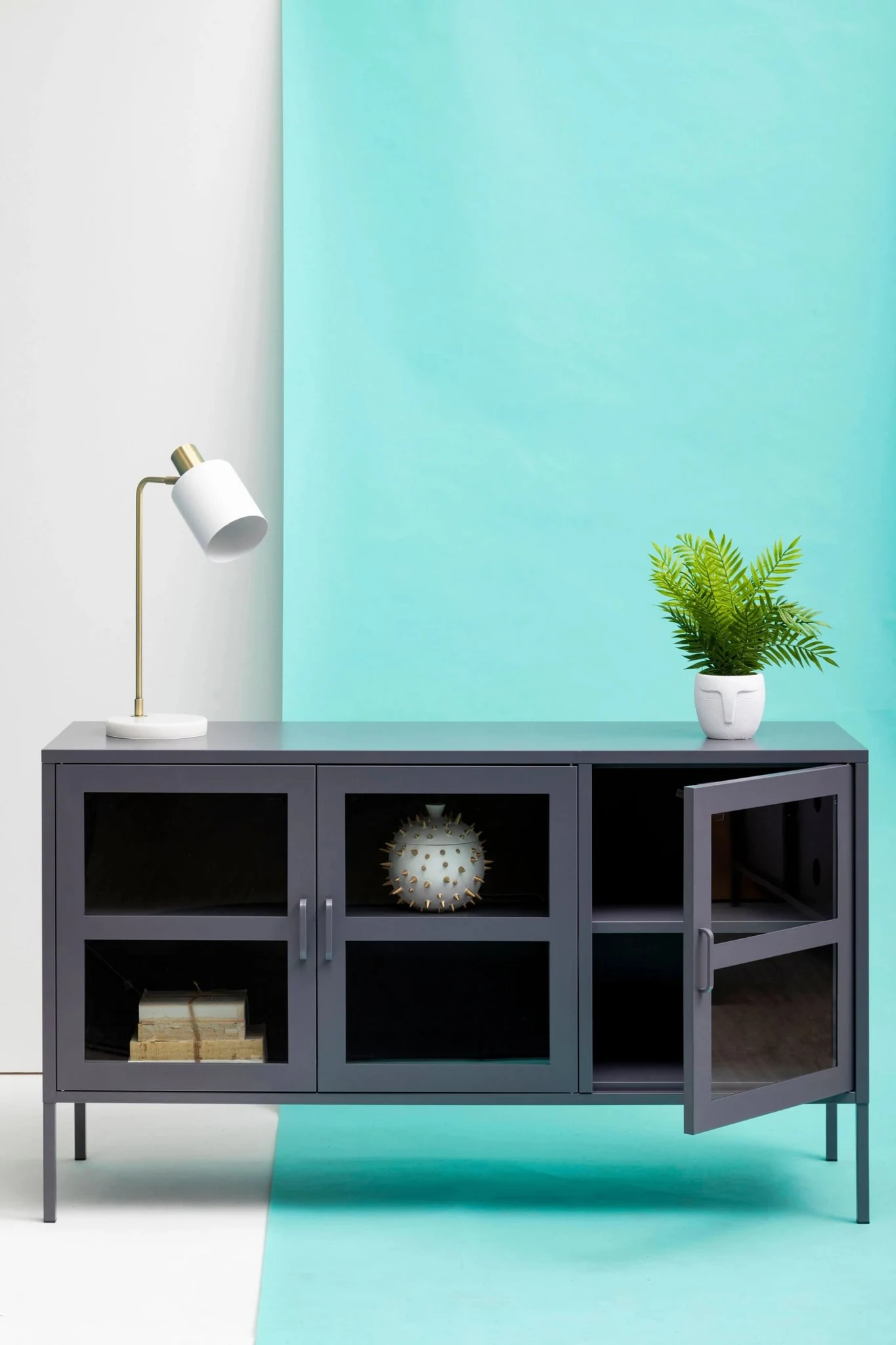 Acier Three Door Grey Metal Sideboard - Bookcases & shelving, photo 7 of 8