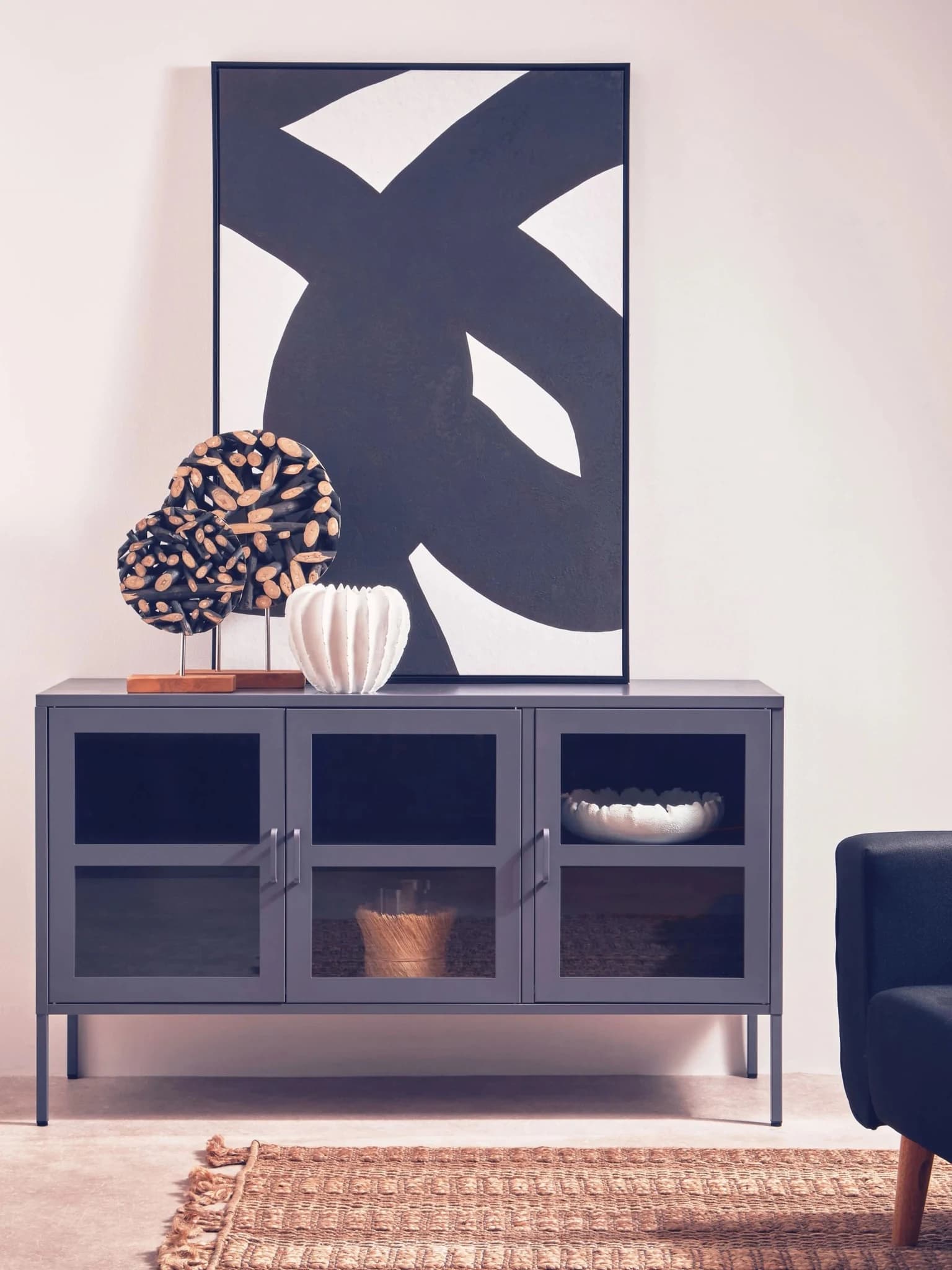 Acier Three Door Grey Metal Sideboard - Bookcases & shelving, photo 3 of 8