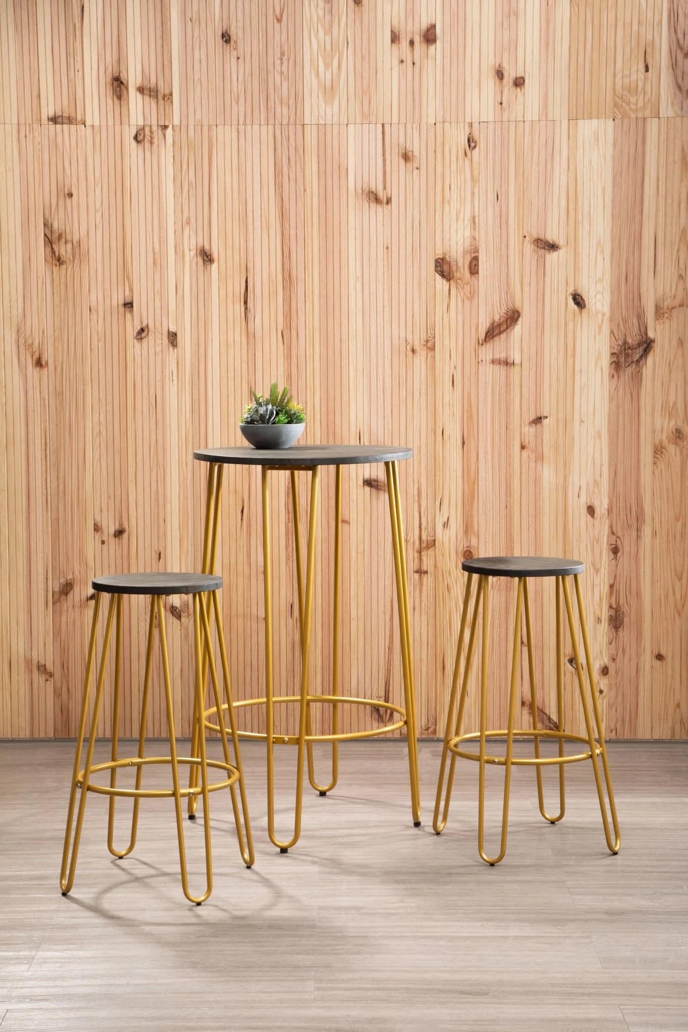 District 3 Piece Gold Finish Bar Table Stool Set - Seating, photo 7 of 8