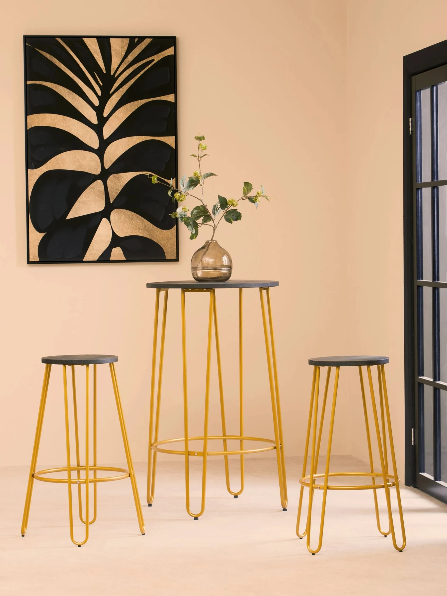District 3 Piece Gold Finish Bar Table Stool Set - Seating, photo 3 of 8