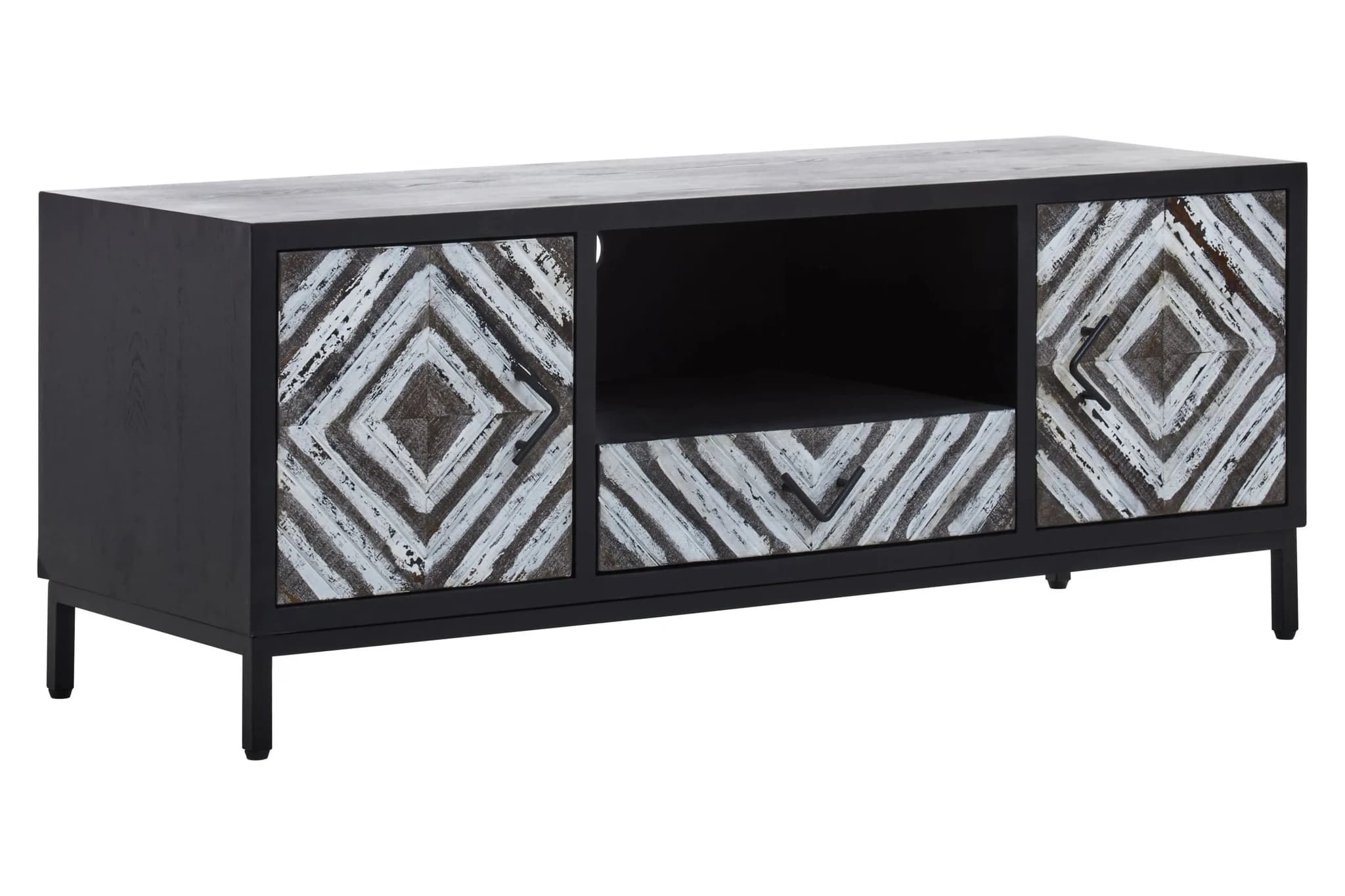Lombok Rustic Chevron and Black Frame Media Unit - Bookcases & shelving, photo 4 of 8