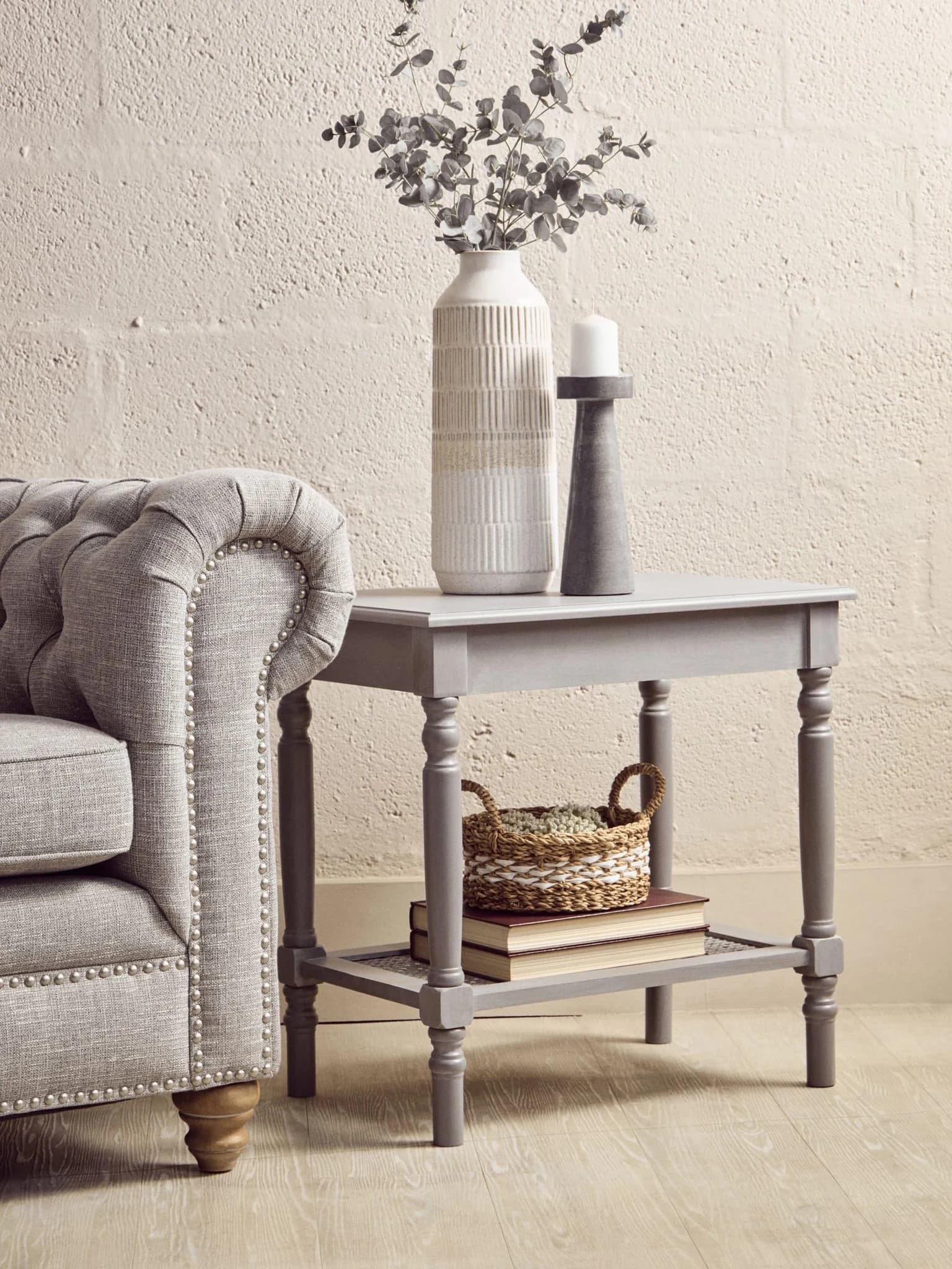 Heritage Grey Wash Wooden Side Table with Lower Shelf - Bookcases & shelving, photo 5 of 8
