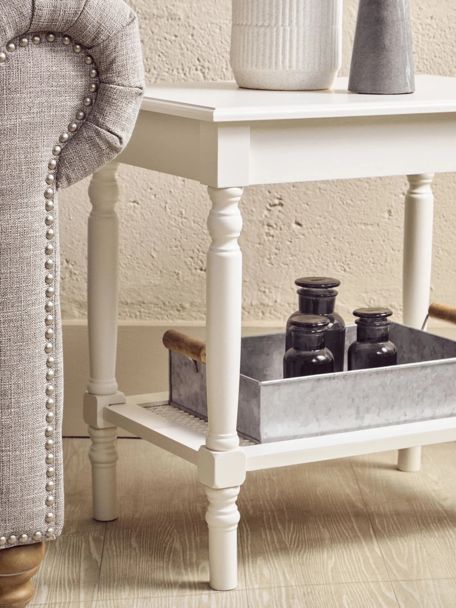 Heritage White Wooden Side Table with Lower Shelf - Bookcases & shelving, photo 3 of 8