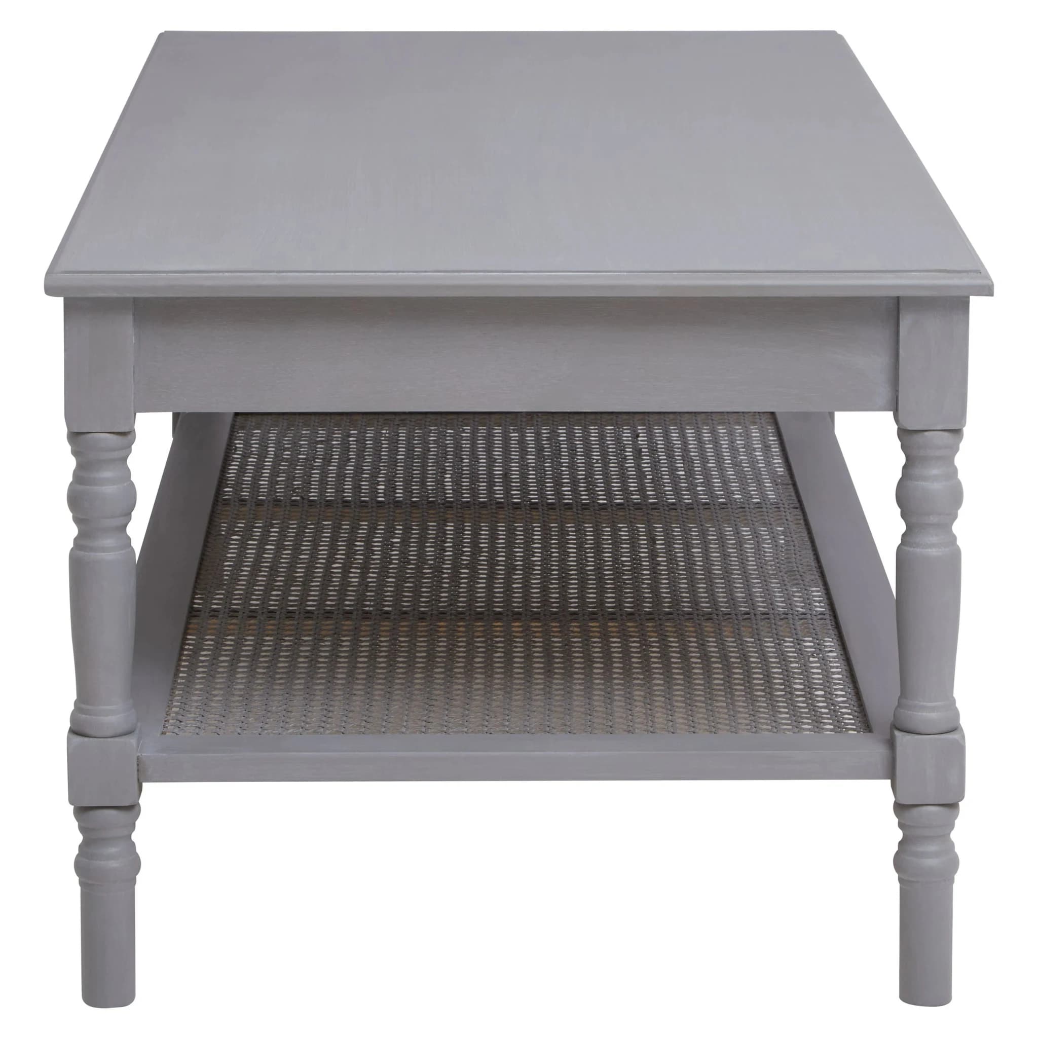 Heritage Grey Wash Wooden Coffee Table with Rattan Shelf - Bookcases & shelving, photo 5 of 8