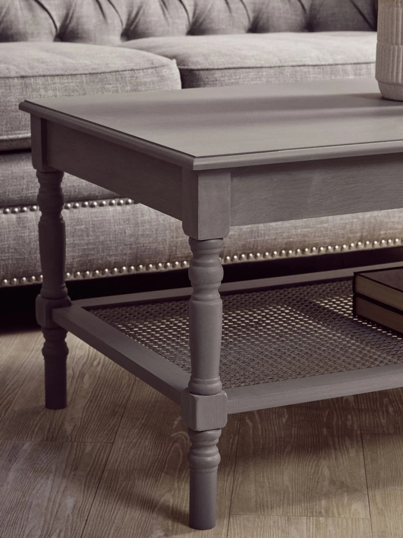 Heritage Grey Wash Wooden Coffee Table with Rattan Shelf - Bookcases & shelving, photo 3 of 8