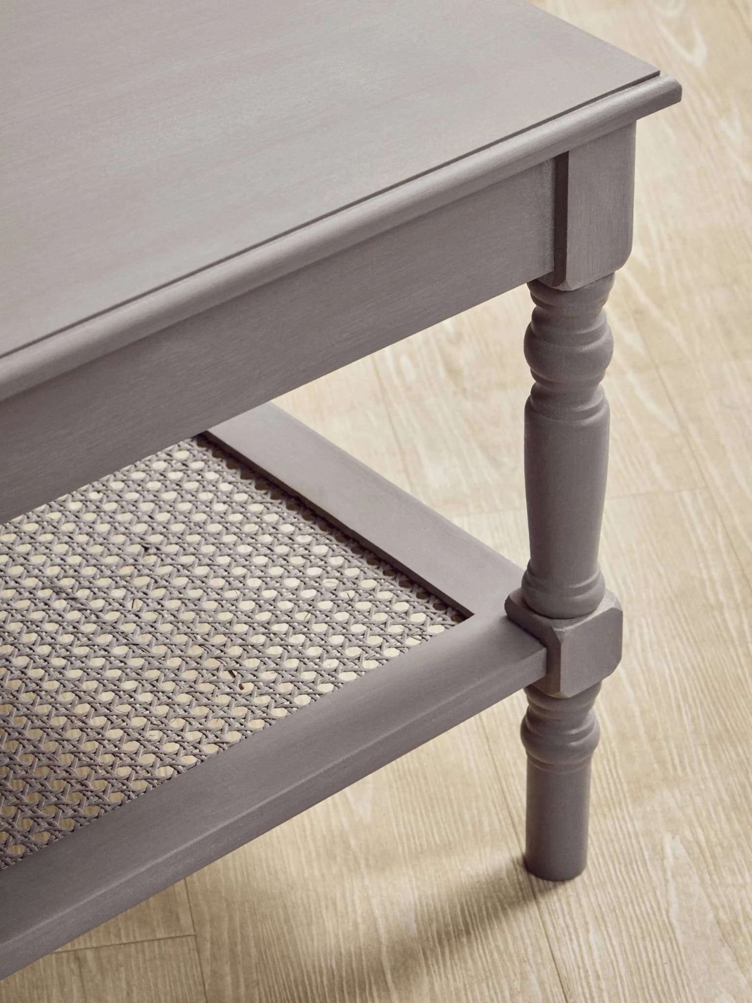 Heritage Grey Wash Wooden Coffee Table with Rattan Shelf - Bookcases & shelving, photo 2 of 8