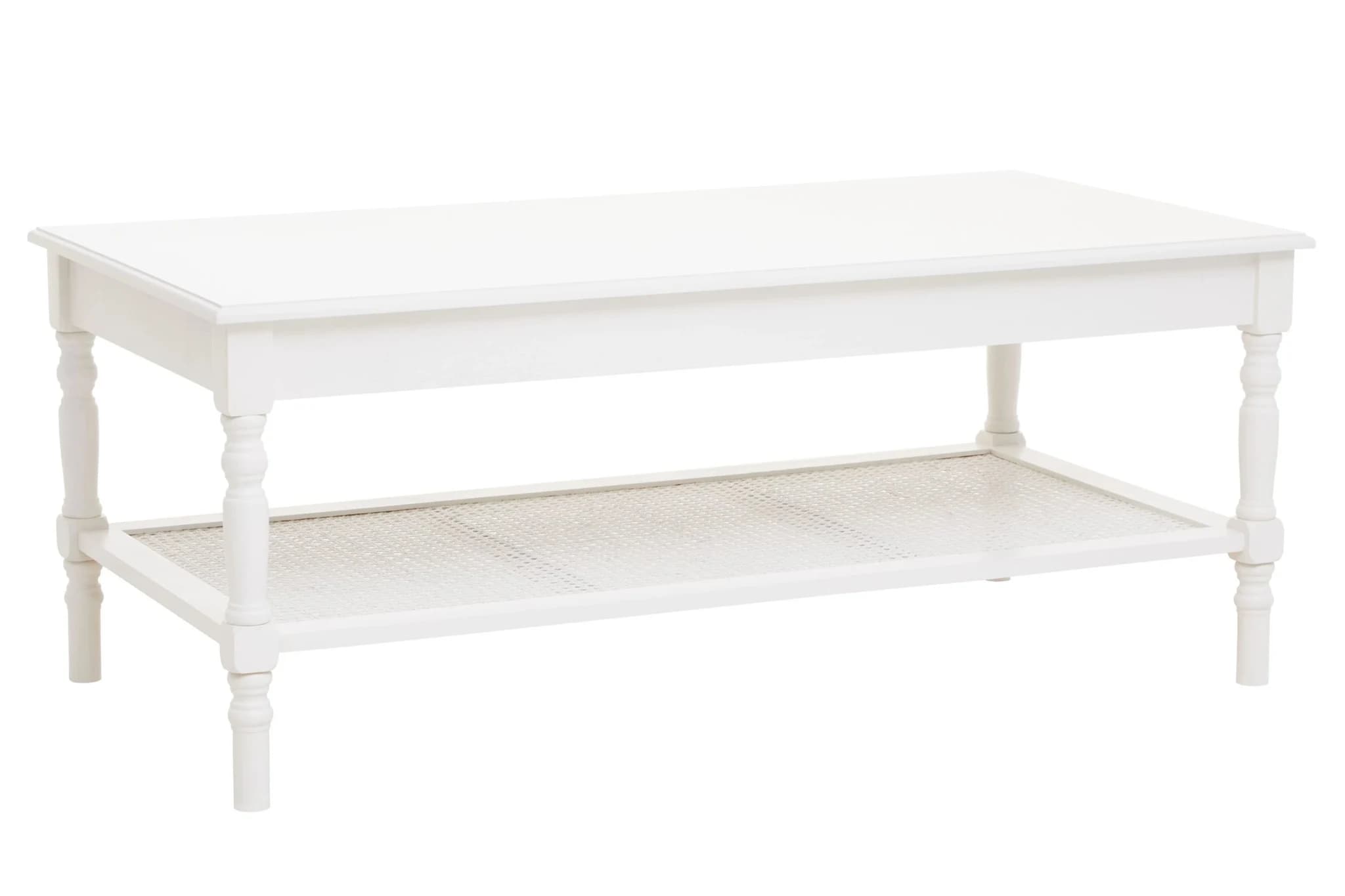 Heritage White Wooden Coffee Table with Rattan Shelf - Bookcases & shelving, photo 6 of 8