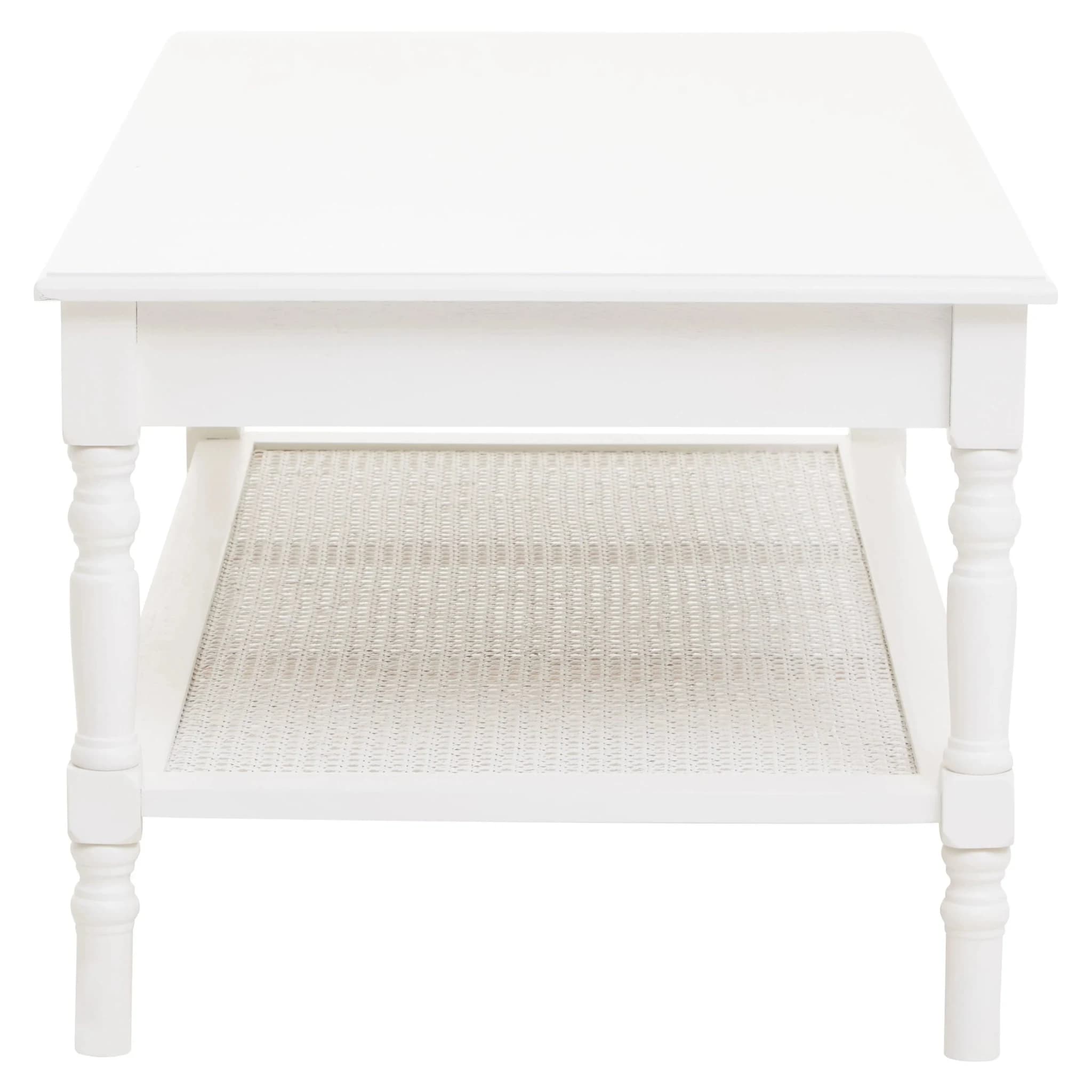 Heritage White Wooden Coffee Table with Rattan Shelf - Bookcases & shelving, photo 5 of 8