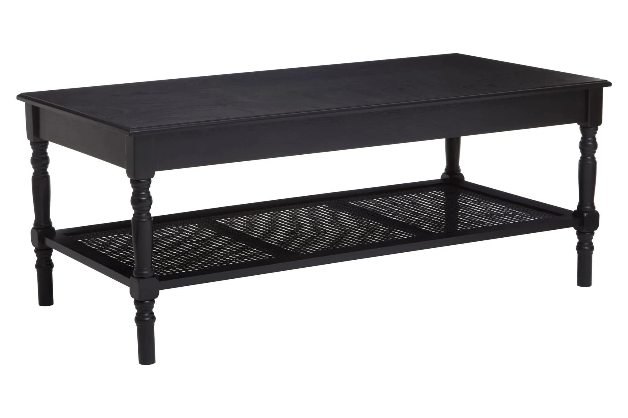 Heritage Black Wooden Coffee Table with Rattan Shelf - Bookcases & shelving, photo 7 of 8