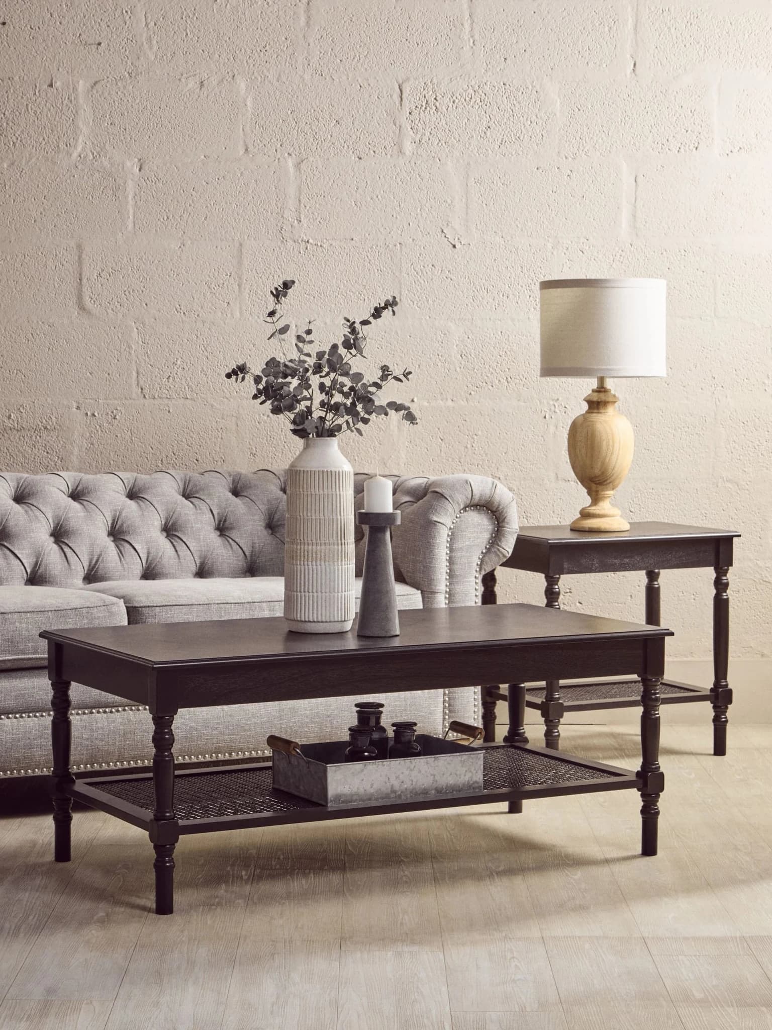 Heritage Black Wooden Coffee Table with Rattan Shelf - Bookcases & shelving, photo 5 of 8