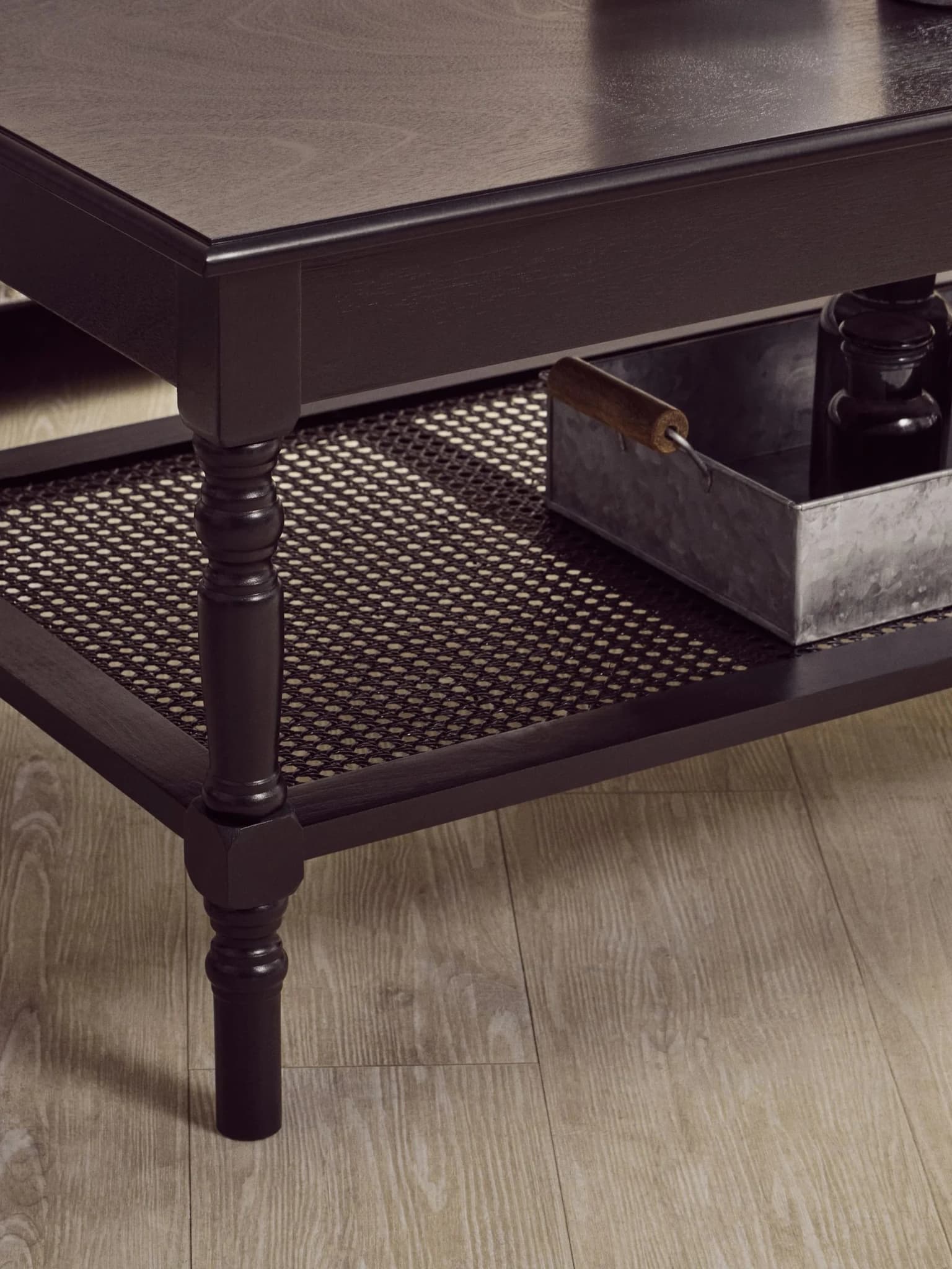 Heritage Black Wooden Coffee Table with Rattan Shelf - Bookcases & shelving, photo 3 of 8