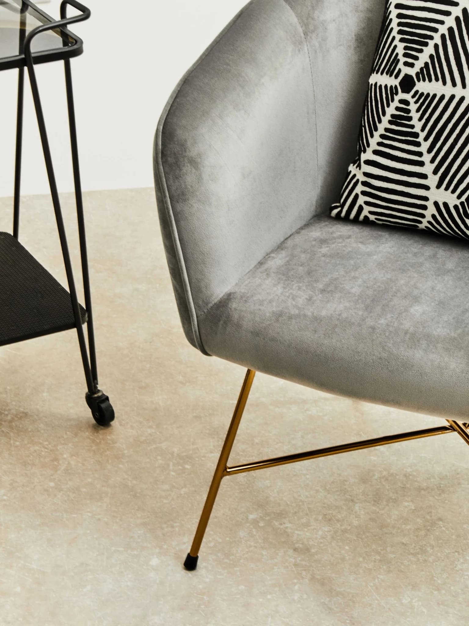 Stockholm Grey Velvet Curved Accent Chair - Seating, photo 6 of 8