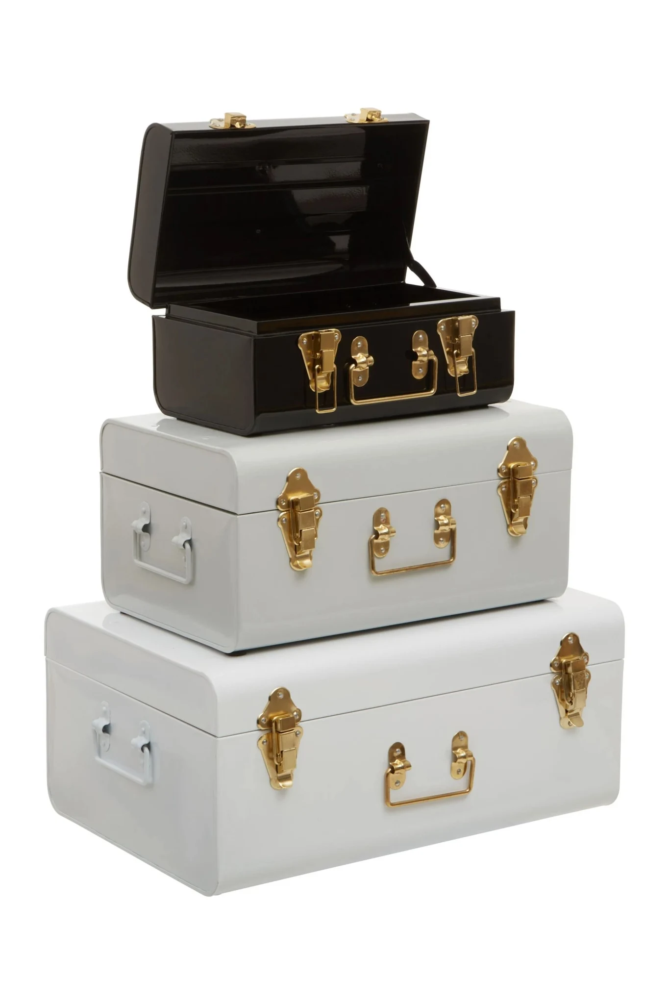 Parley Set of Three White Grey and Black Storage Trunks - Bookcases & shelving, photo 8 of 8